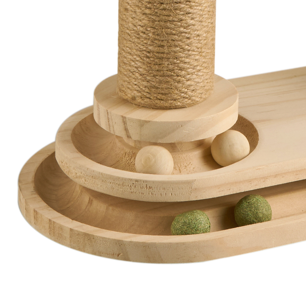 Solid Wood Cat Scratch Pole with Teasing Stick
