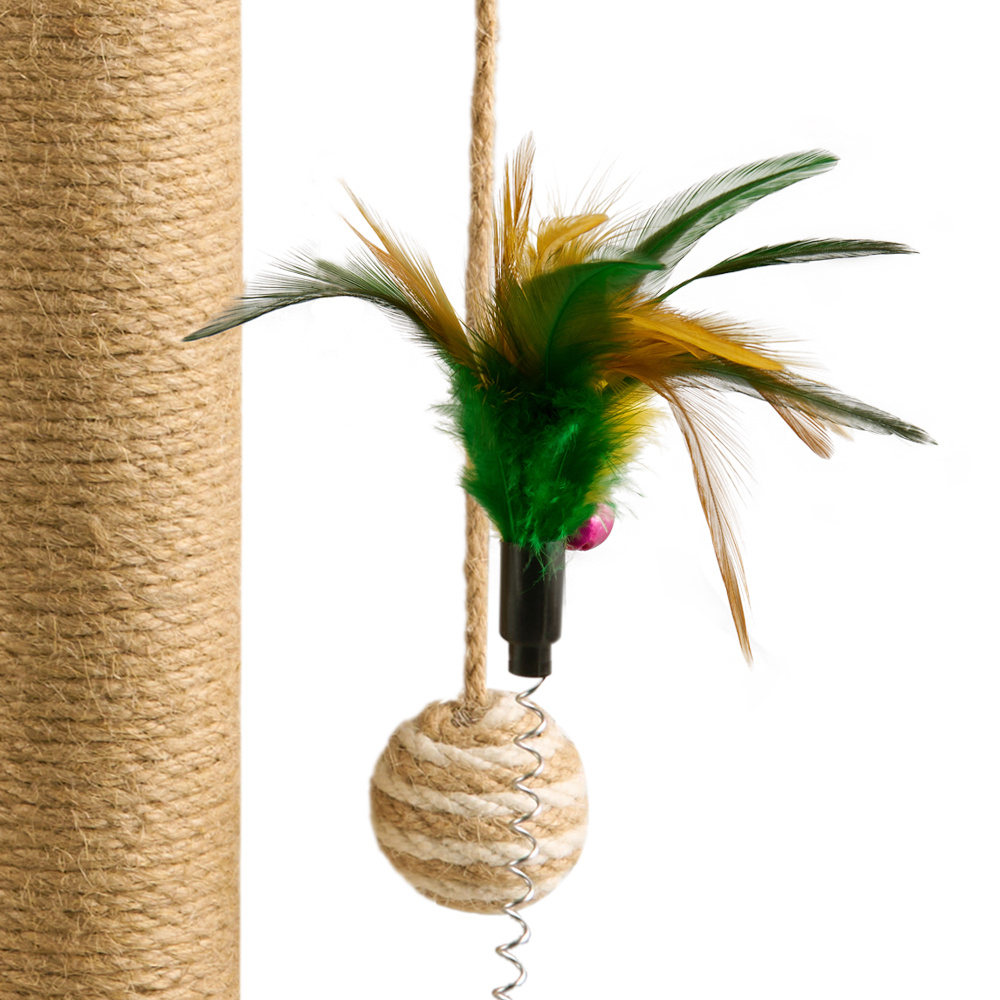 Solid Wood Cat Scratch Pole with Teasing Stick
