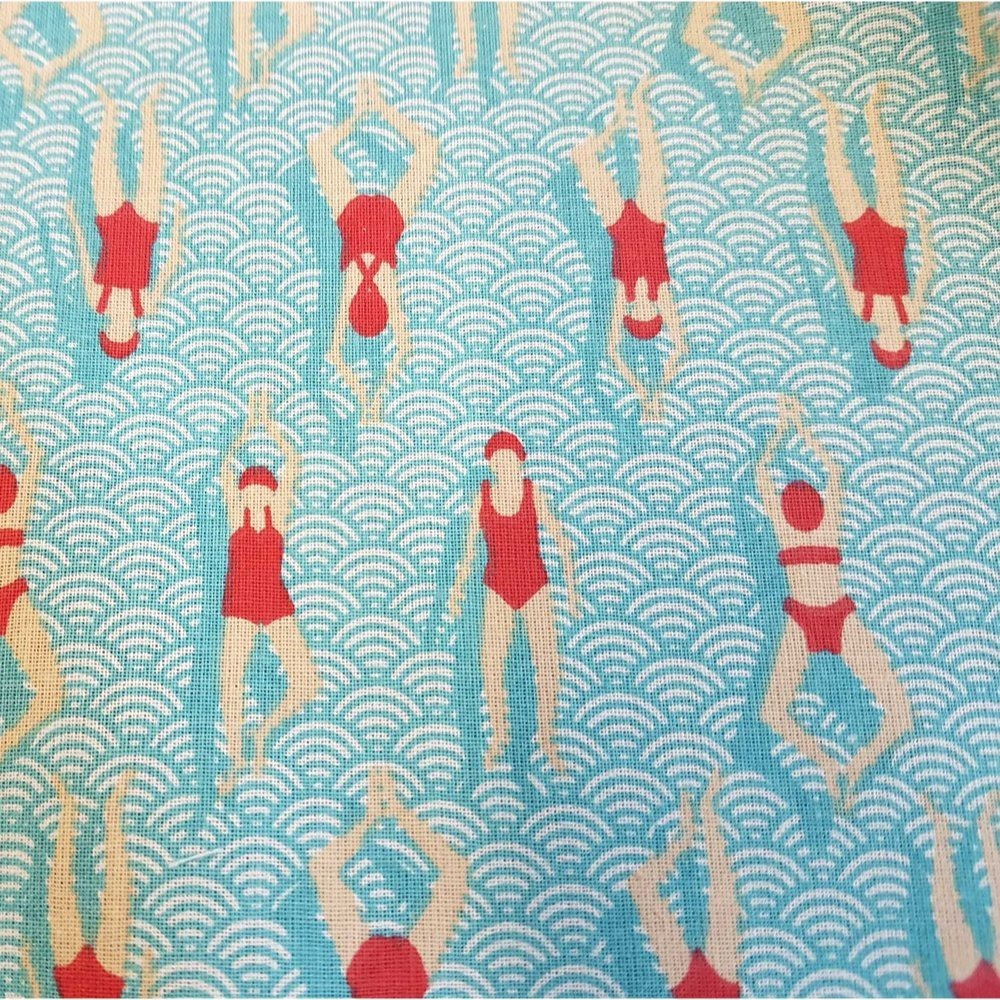Fabric Material 100%fabric, Turquoise Red Swimmer. Weight: 240 Gr/meter. Ideal For Bags, Pouches, Clothing, Tablecloths, And Many More.