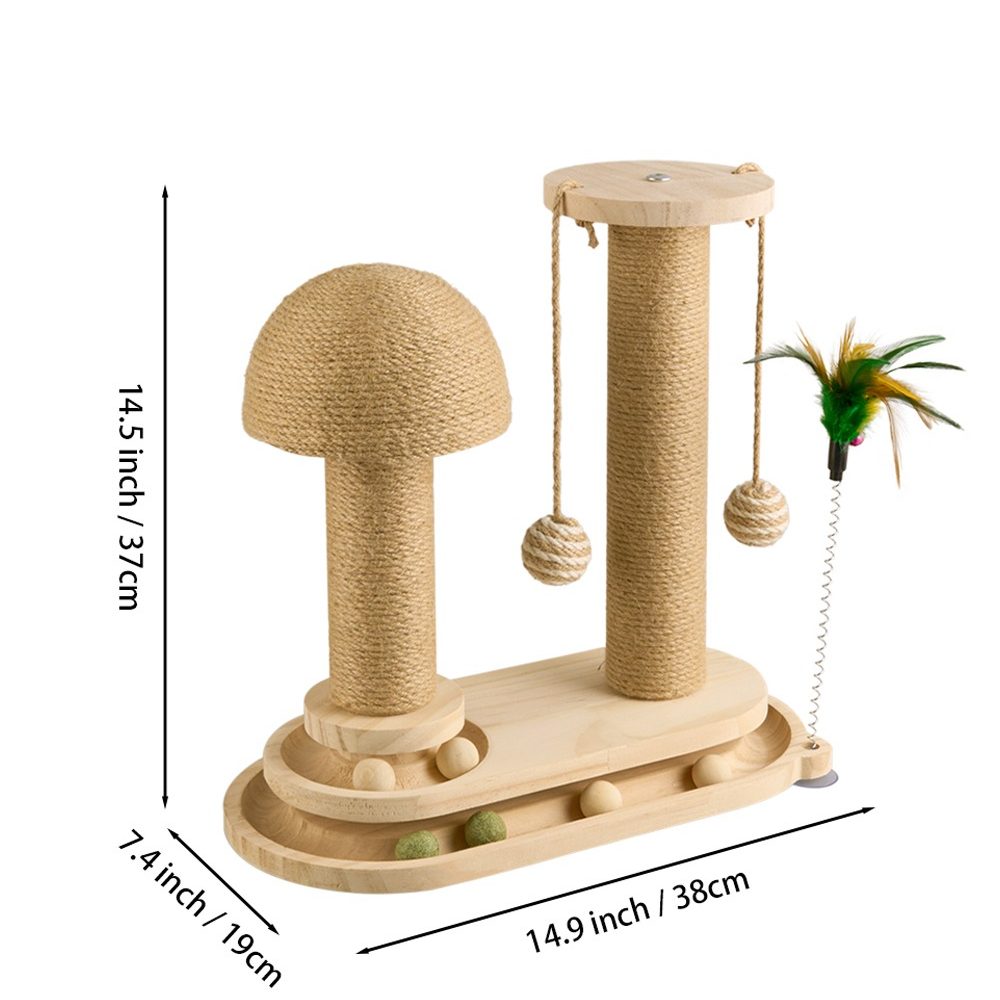 Solid Wood Cat Scratch Pole with Teasing Stick