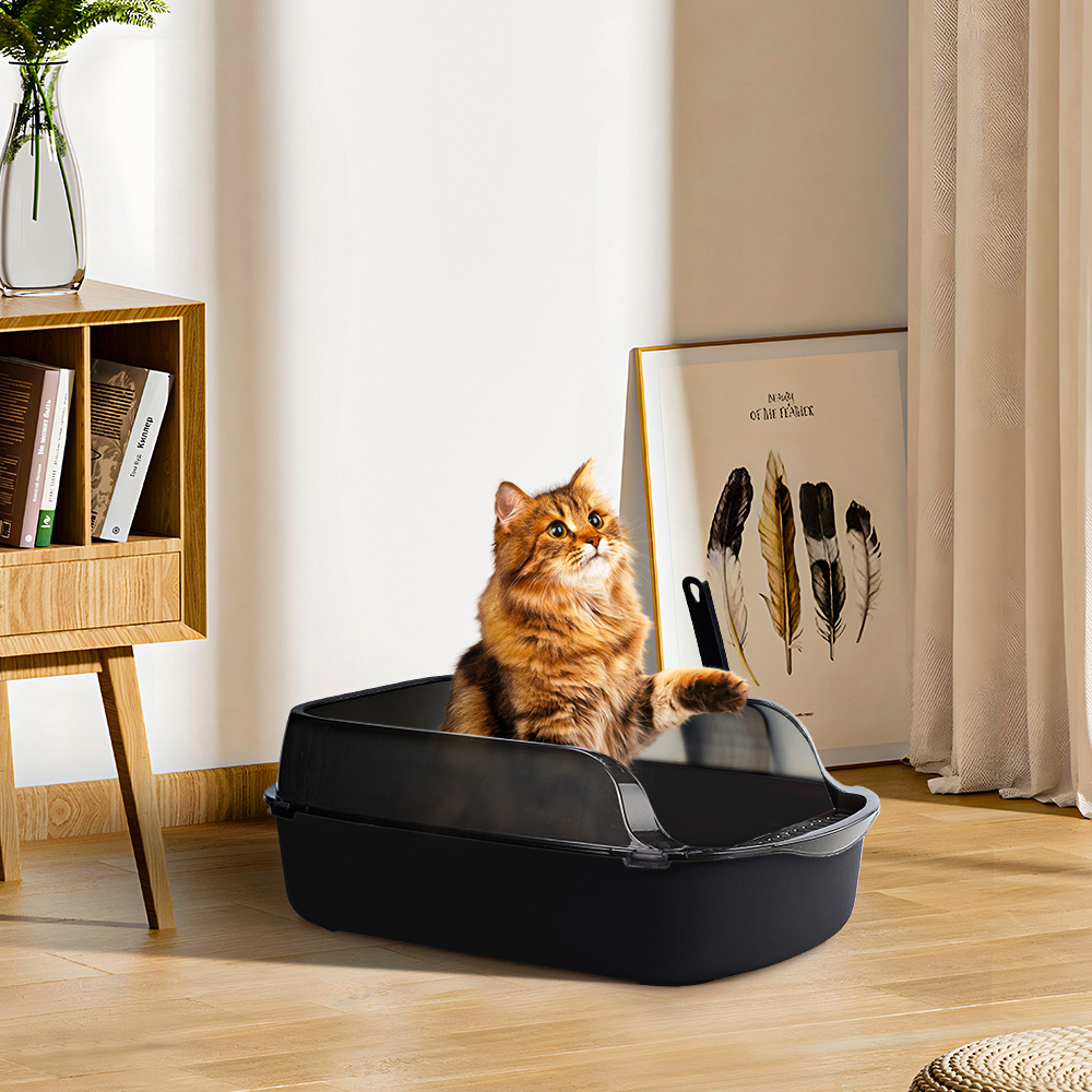 TEMU Semi Closed Cat Litter Tray Anti Cat Litter Box With Large Cat Litter Toilet Detachable Cat Toilet Litter Tray High Rim For Adult Cat Kitty