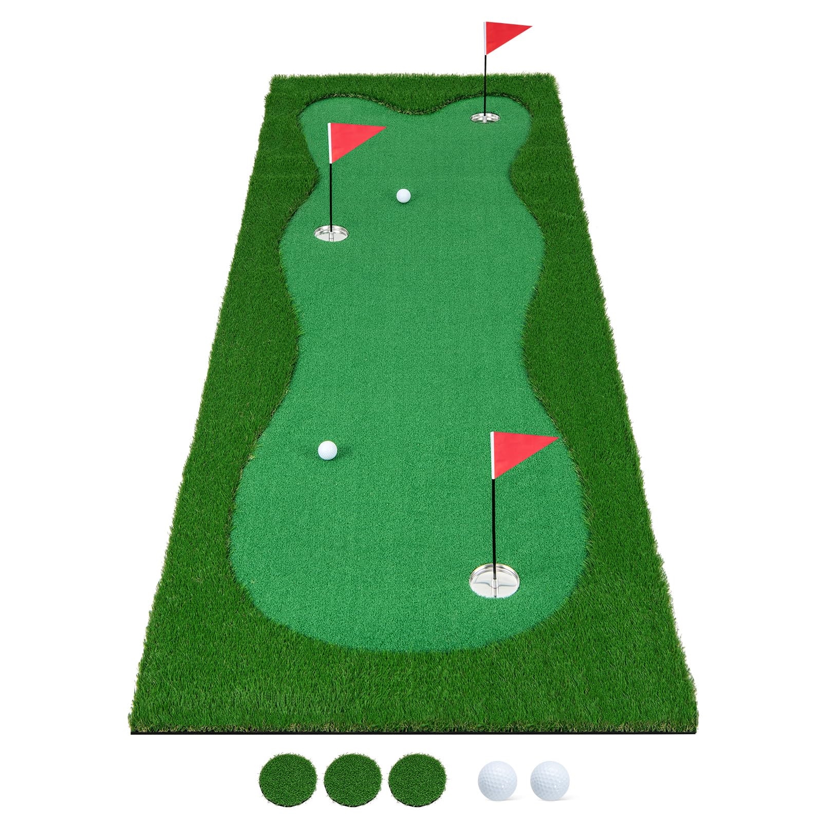 Image of 300 Cm Golf Putting Mat, Golf Mat With Artificial Turf, Golf Balls, 3 Holes, & Putting Cups, Foldable Practice Mat For Indoor & Outdoor, Putting Green Golf Training Mat For Home