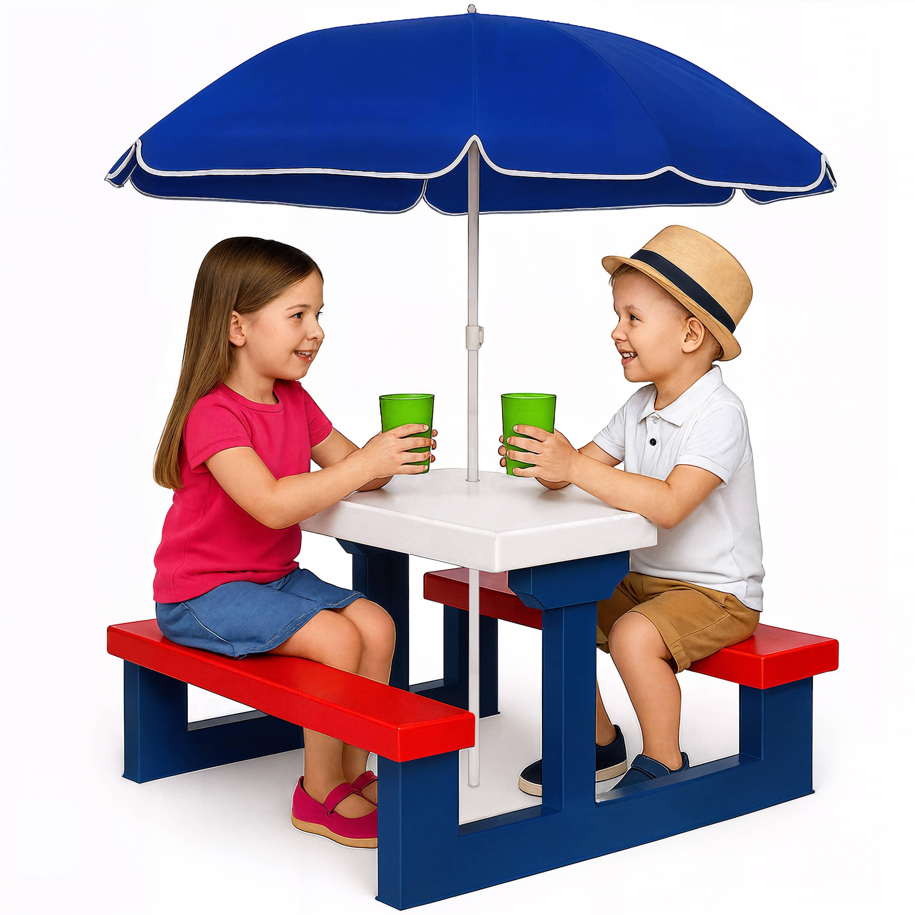 Image of Play Equipment® Children' Group Sunshade Uv Protection Plug-in System Washable Abs Plastic Water Weather-resistant Outdoor Picnic Table Children's Table Garden Furniture