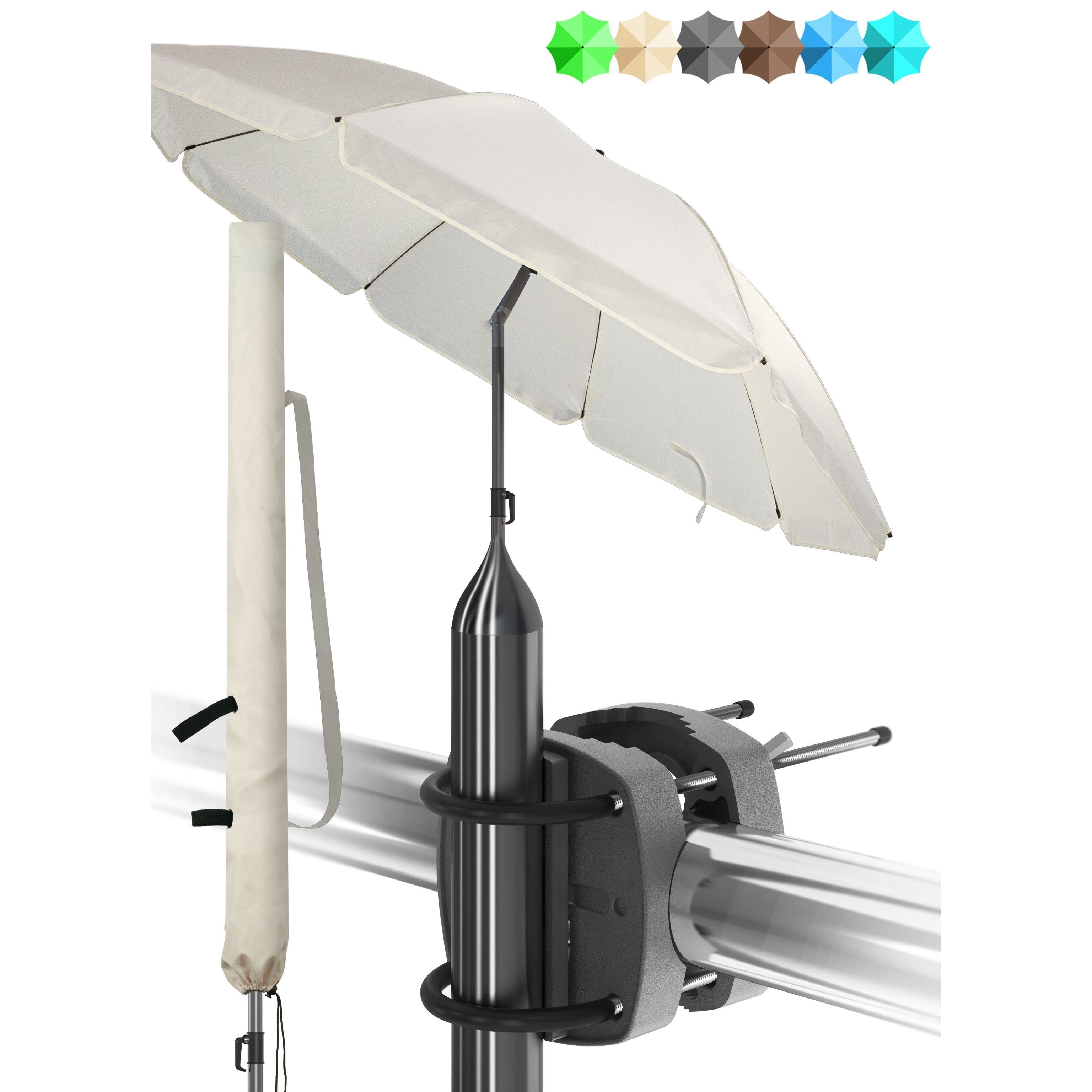 Image of Lindenstein Balcony Sunshade 3-in-1 Premium Set - Upf 50+ Windproof Sunshade Ø 180 Cm Including Rail Mount & Protective Cover - Colors: , Beige, Blue, Turquoise, Green, Taupe