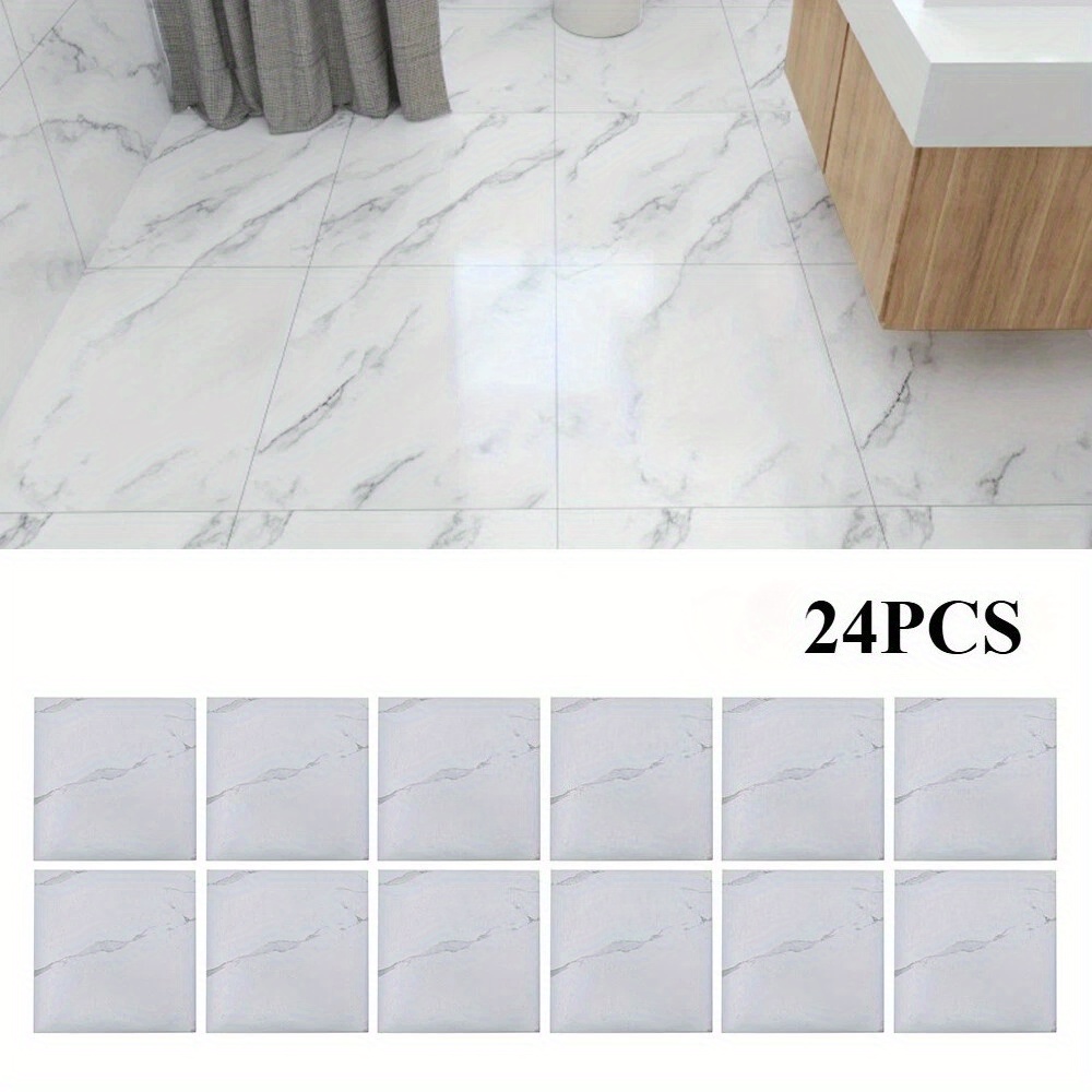 TEMU Pack Of 24pcs Vinyl Floor Tiles Self Adhesive Textured Grip Flooring, & Stick Installation, Waterproof Marble Pattern, For Kitchen Bathroom