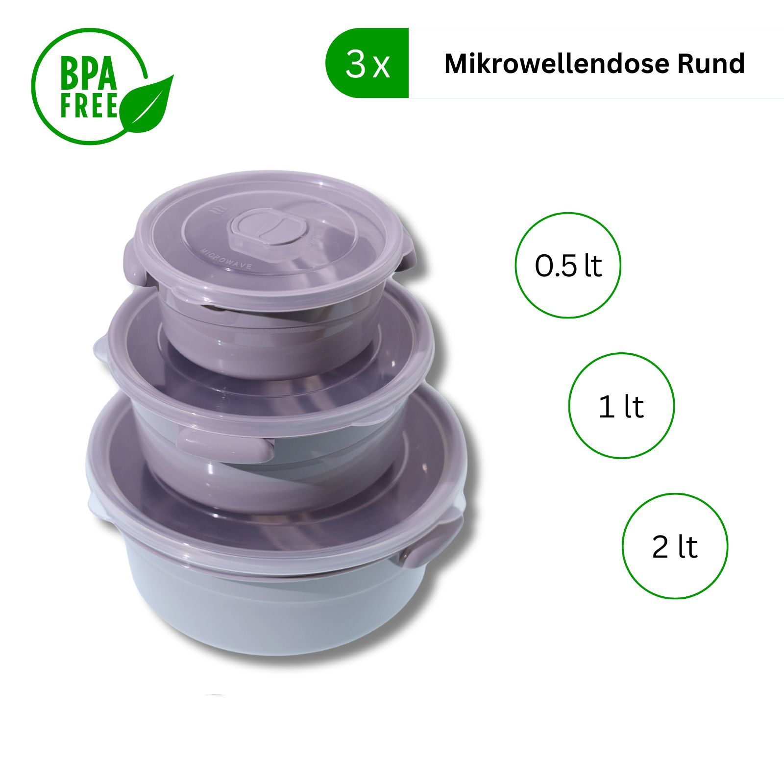 TEMU 3rd Set Microwave Dish - Pot Set 2l, 1l, 0.5l - -20°c To +100°c - Storage Container For Heating, Freezing With Lid And Ventilation Bpa-free -