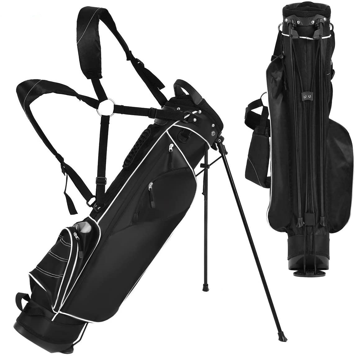 Image of Golf Bag, Stand Bag With Stand Feet, Rain Hood & 4-section Dividers, Portable Pencil Bag With Headcover & Carrying Strap, Lightweight Golf Bag For