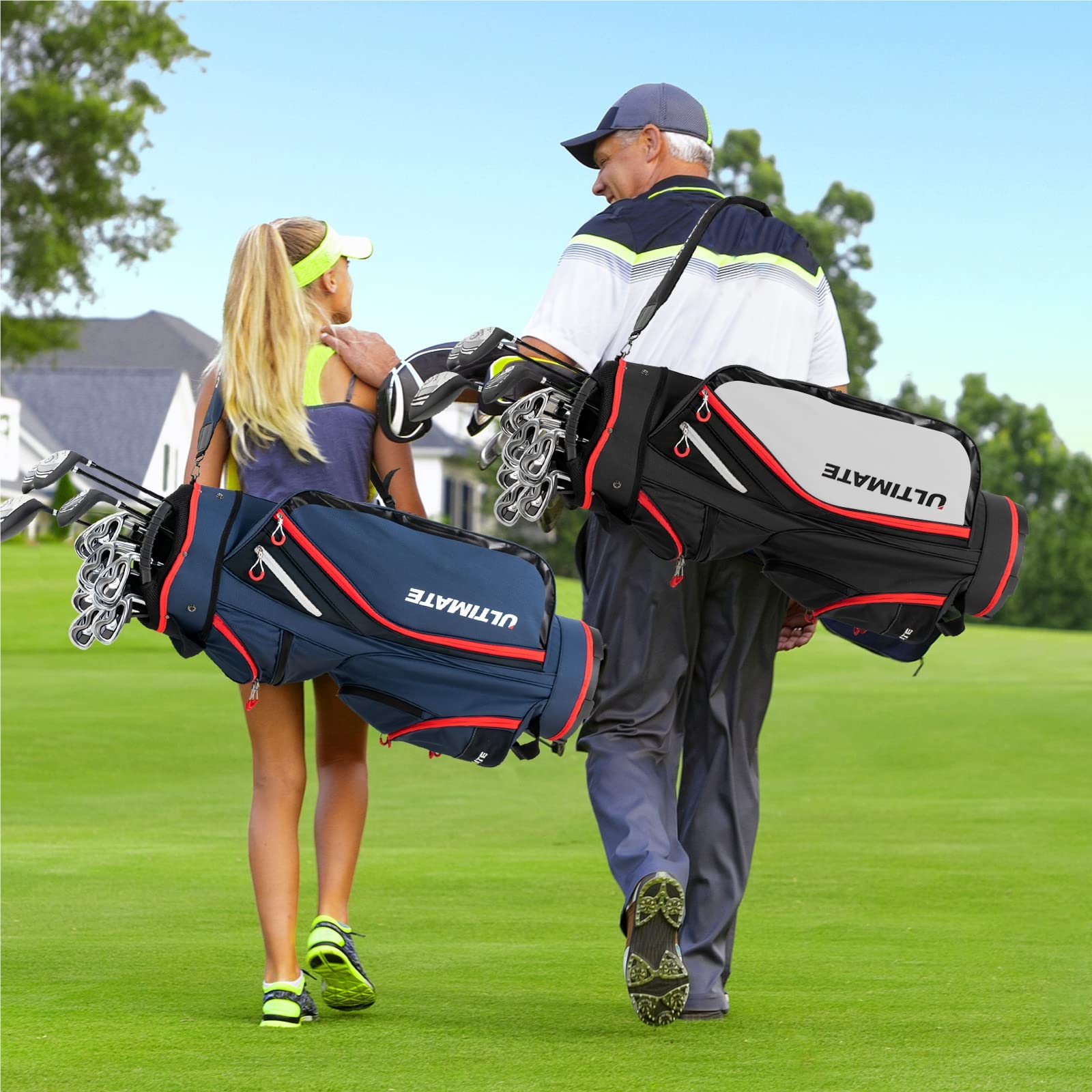 Image of Golf Bag, Lightweight Golf Cart Bag, With Rain Hood, 14-way Division Of Club Compartment, Suitable For Use On Golf Trolley And Golf Cart, 7/ Pockets