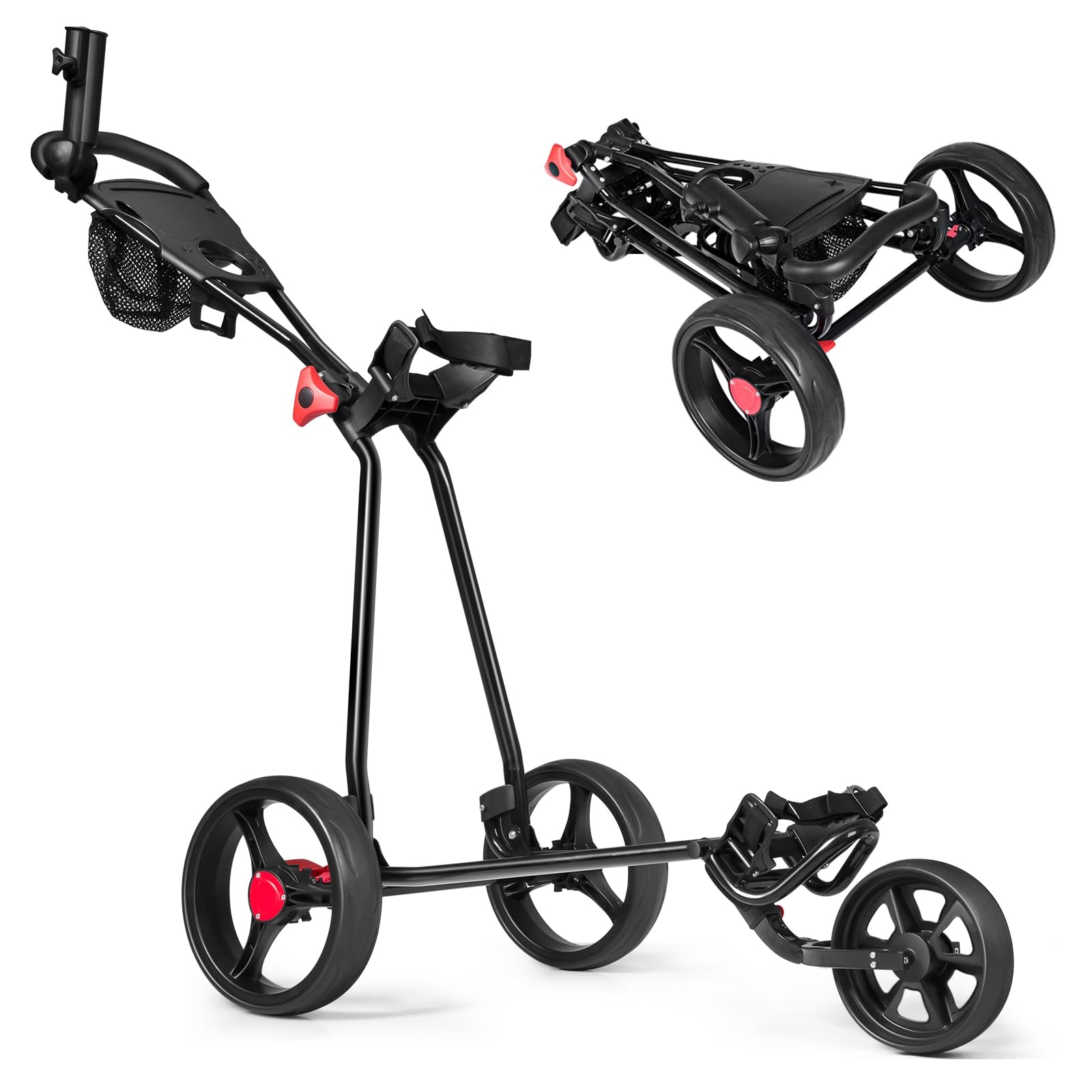 Image of Golf Trolley, 3-wheel Foldable Golf Trolley, Golf Cart, Foldable Golf Cart, Golf Trolleys, Golf Cart | With Adjustable Handle & Holder For Umbrella, Cups, Phone