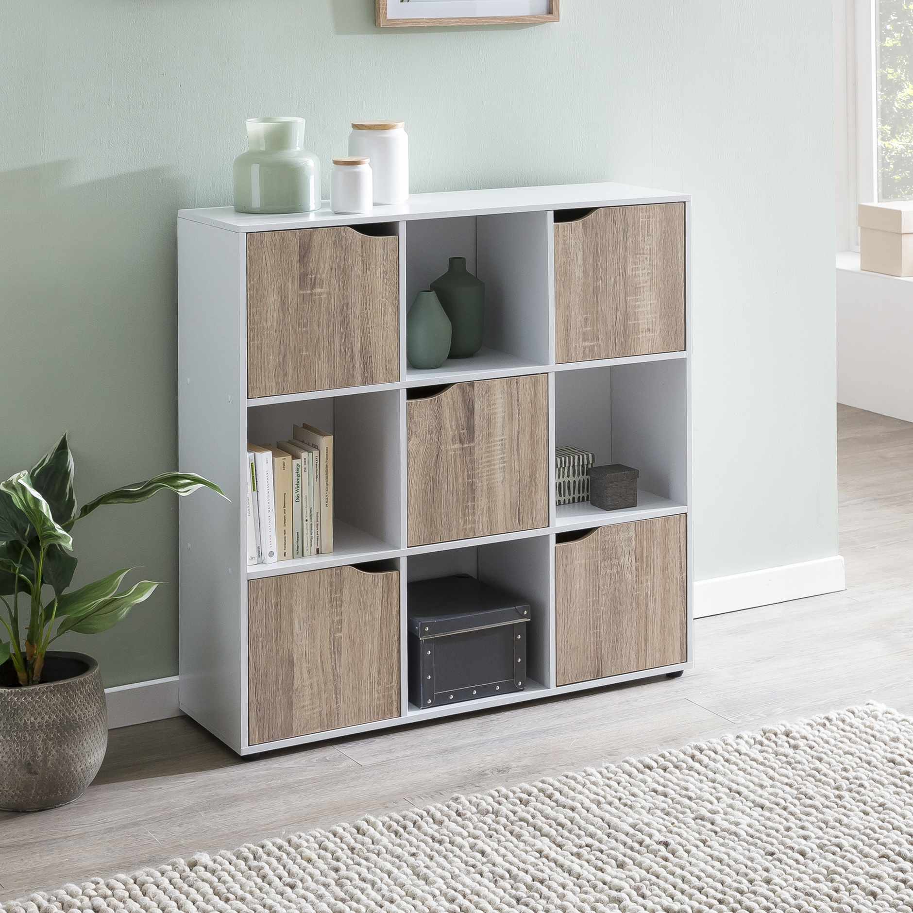 Massive Bookshelf 89 X 91 X 29 Cm, Bookcase With 9 Compartments, , Sideboard With 5 Doors, Modern Cube Shelf Room Divider, Open Hallway Cabinet, Cube Commode Living Room Shelf