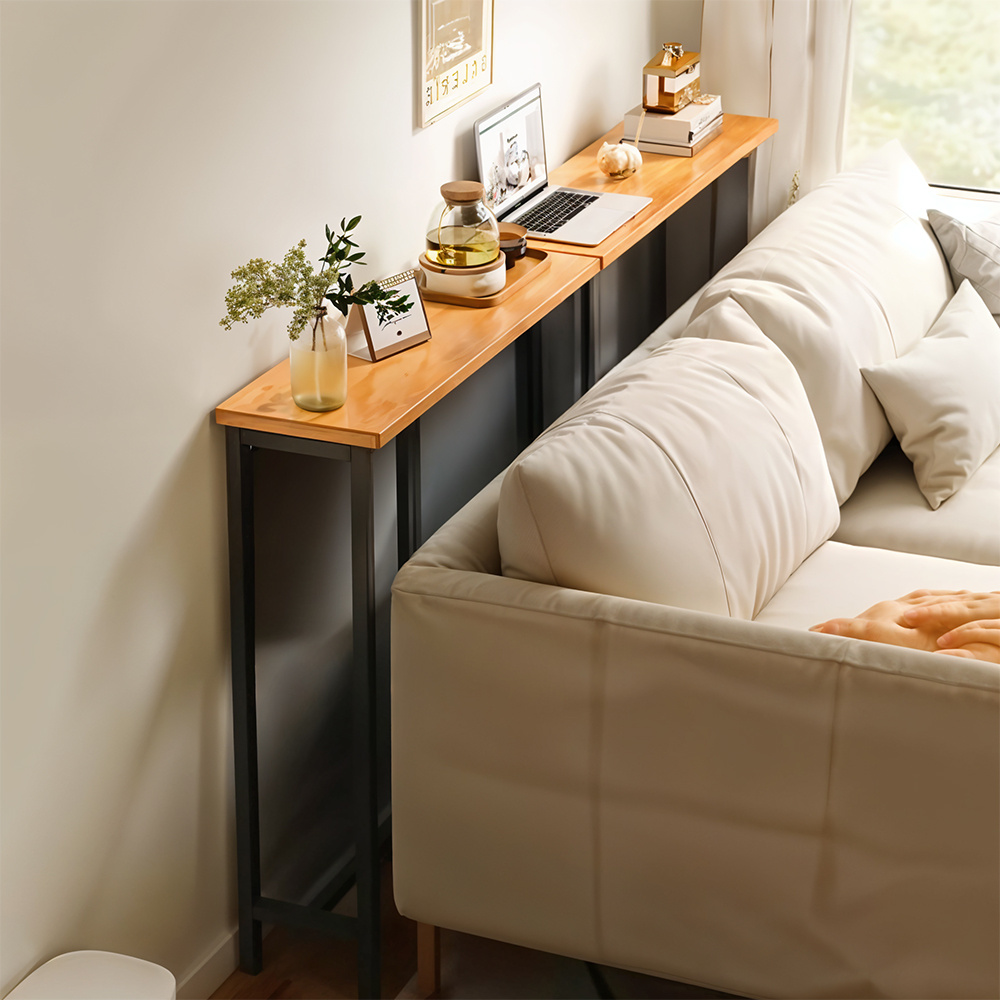 Space Efficient Side Table Single Double Tier Wall Mounted MDF Shelf with Metal Frame Multi Functional Narrow Table with Storage Hallway Bedroom Table 80x20cm Wood Black White Frame