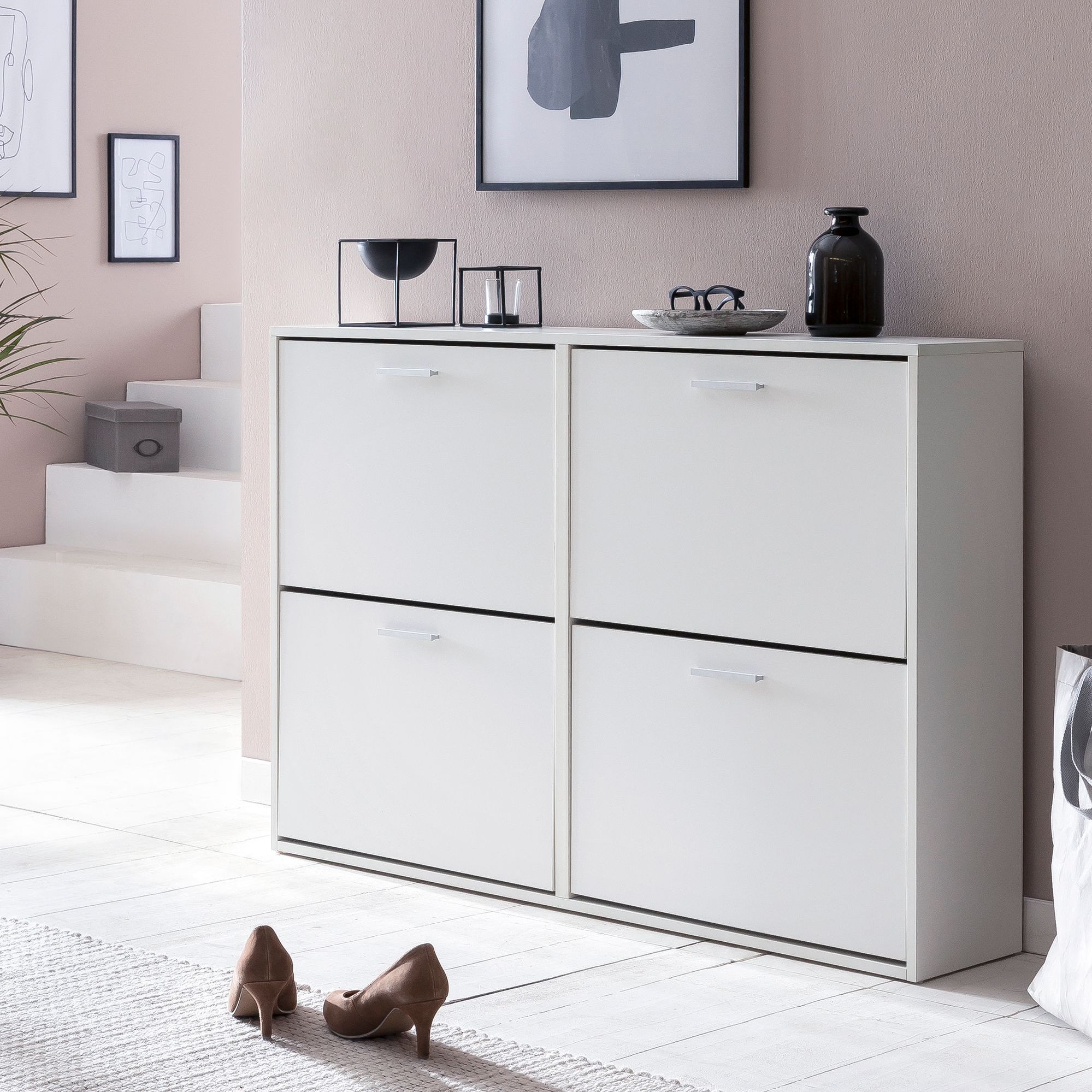 Shoe Rack 120 X 81 X 24 Cm With 4 Flaps For Up To 24 Pairs Of Shoes, Hallway Shoe Cabinet, Shoe Dresser, Shoe Shelf