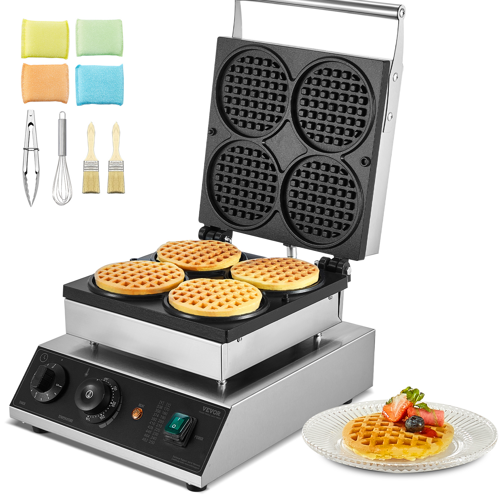 TEMU Vevor 4pcs Commercial Waffle Maker Round Waffle 1750w