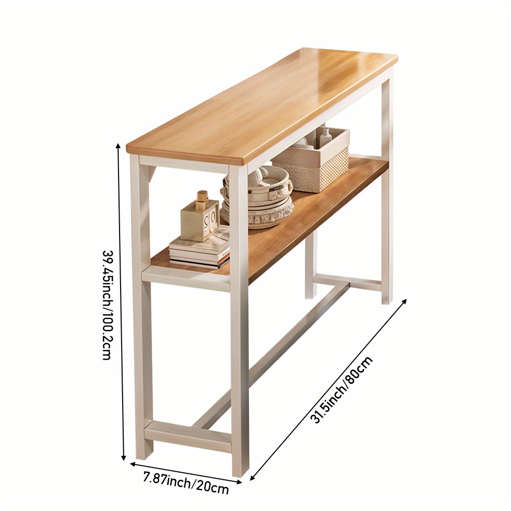 Space Efficient Side Table Single Double Tier Wall Mounted MDF Shelf with Metal Frame Multi Functional Narrow Table with Storage Hallway Bedroom Table 80x20cm Wood Black White Frame