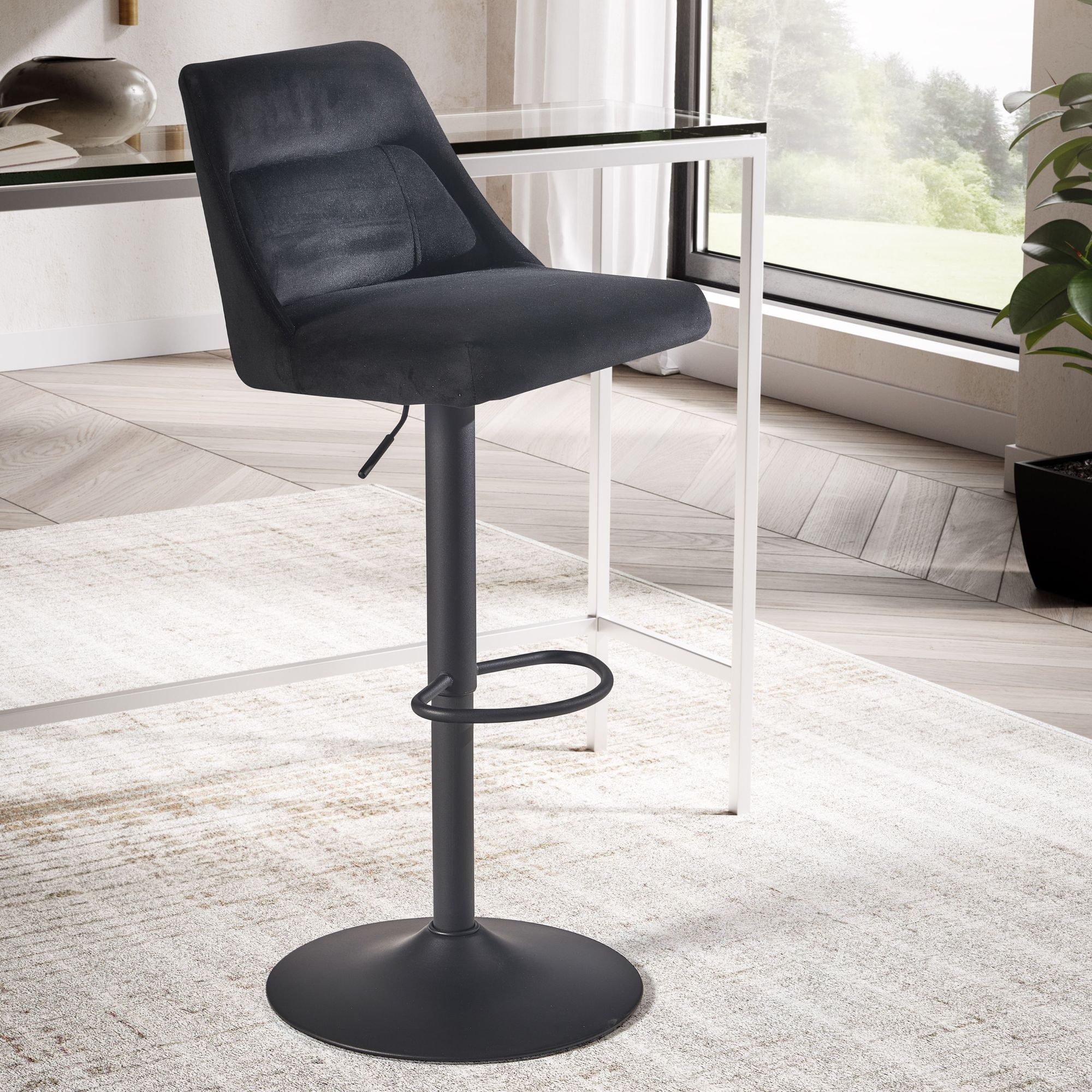 Stool With Backrest, 86 - 106 Cm, Adjustable Height Kitchen Stool, Modern, 100 Kg, Chair, Counter Stool With Metal Trumpet Base, Upholstered Bistro Stool