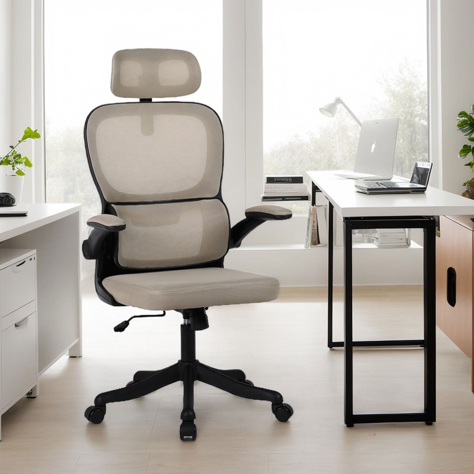 TEMU Office Chair Ergonomic Desk Chair With Adjustable Lumbar Support Headrest Folding Armrests High Chair Swivel Chair Mesh Chair