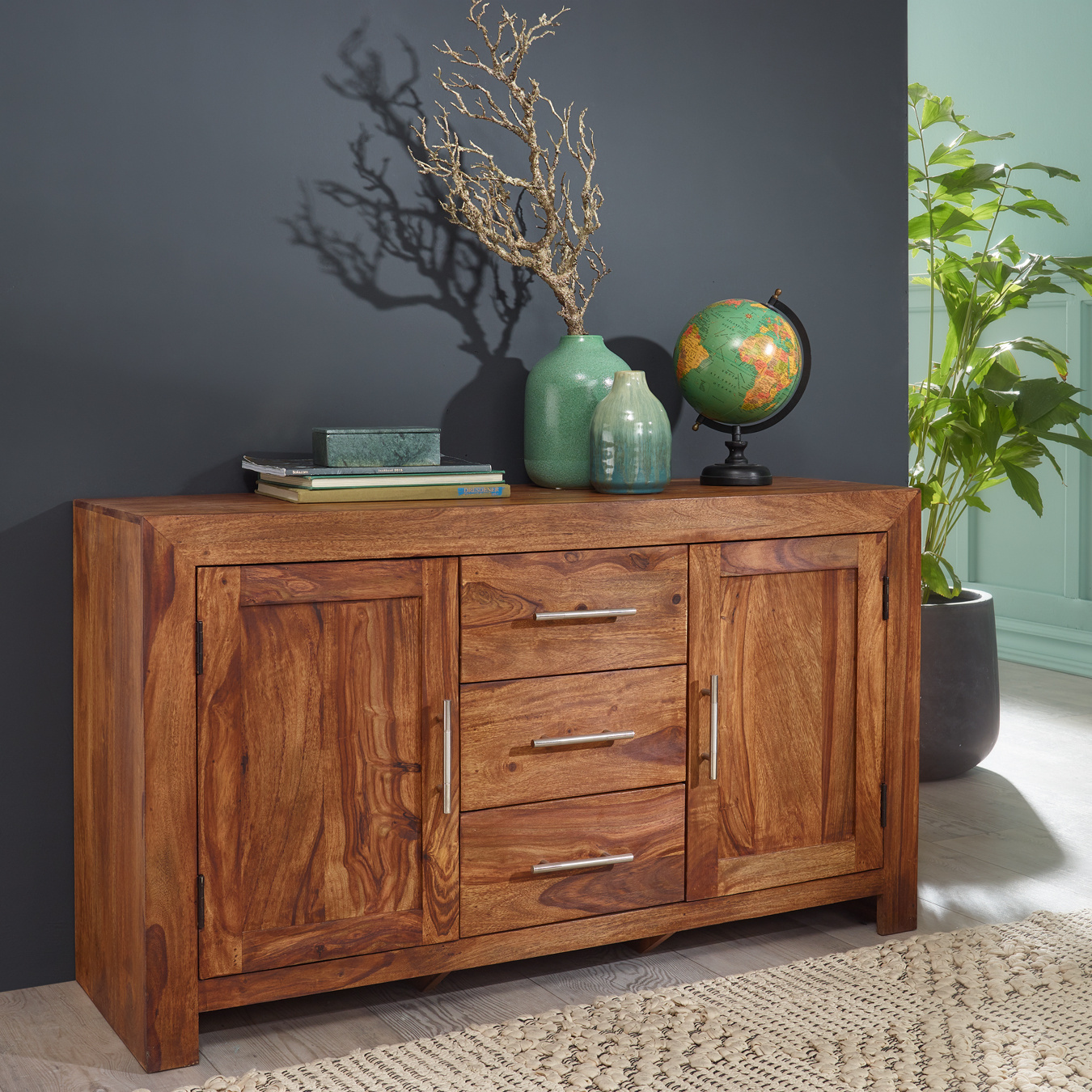 Solid Wood Sideboard 120cm Dresser With 2 Doors & 3 Drawers