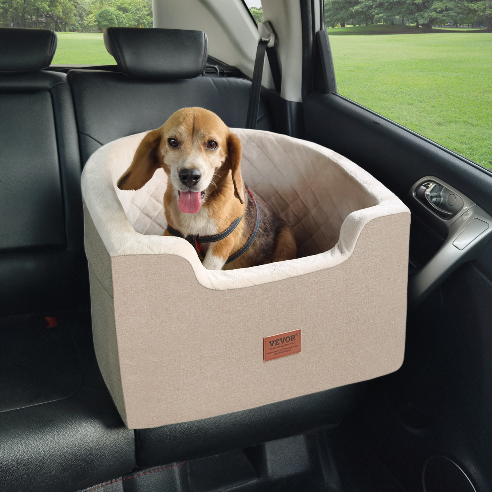 Image of Vevor Dog Booster Car Seat Pet Car Seat For Small Medium Dog Up To 55 Lbs Brown