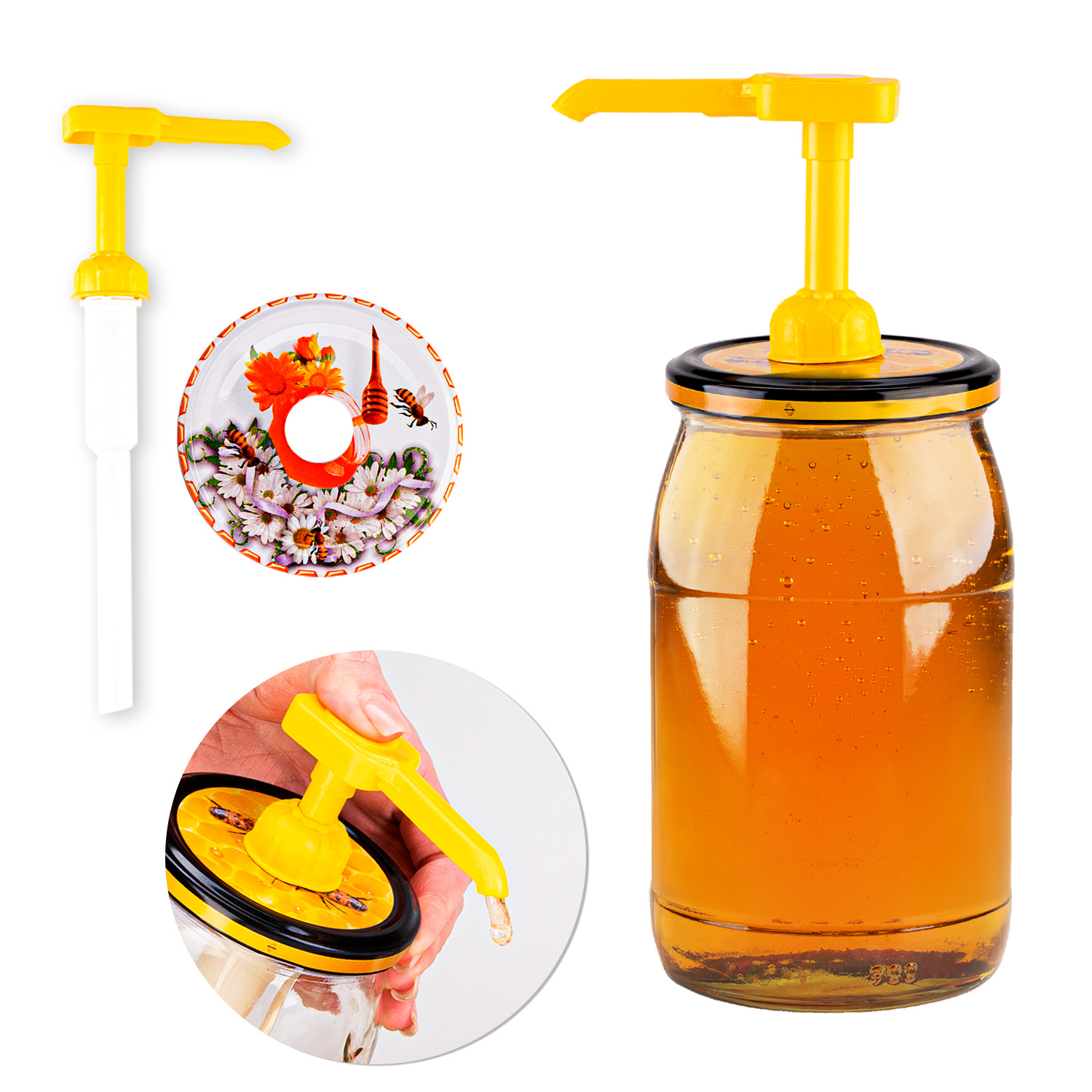 Glass Honey Jar 900ml With A Dispenser Pump For Honey Syrup With A Fi 82 Cap