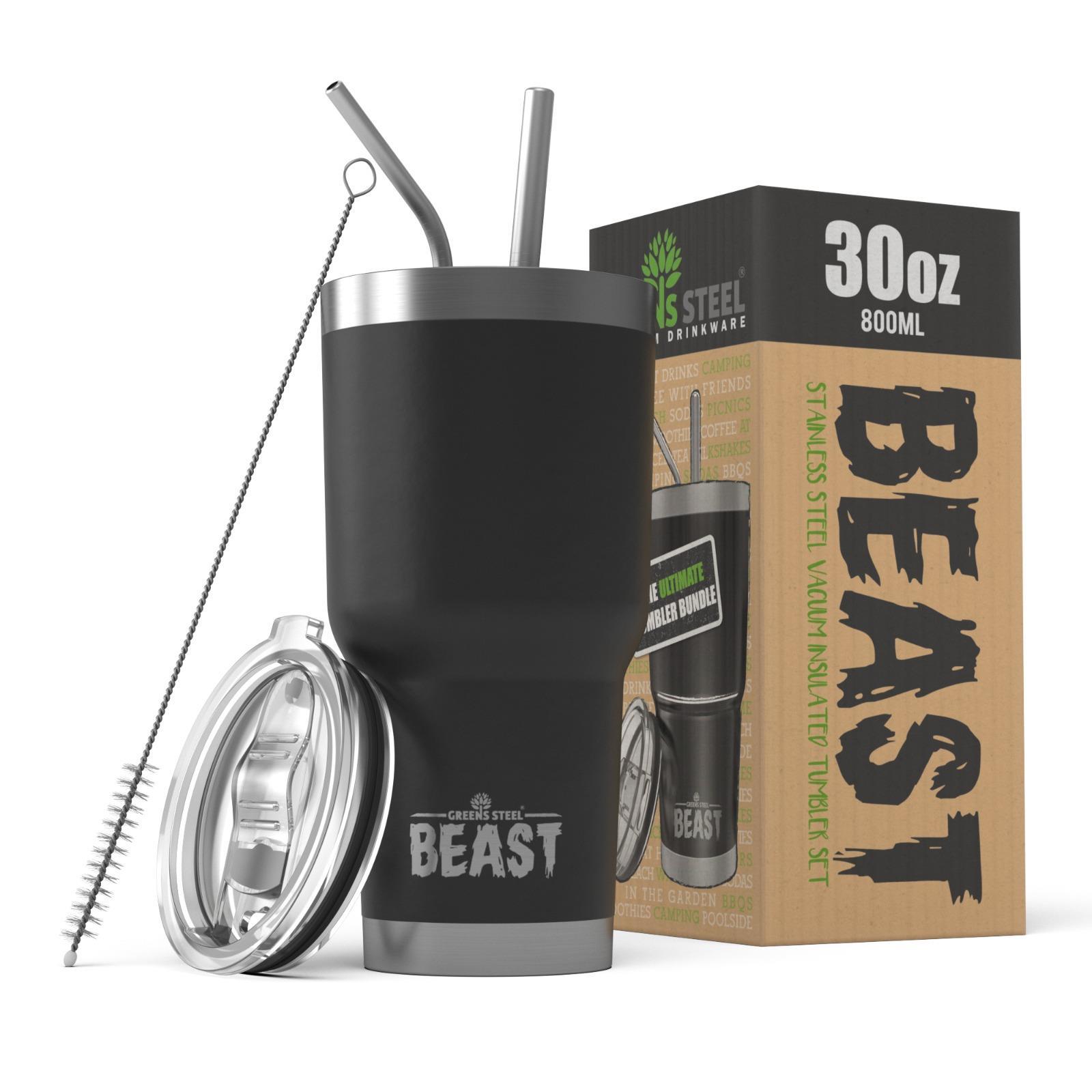 TEMU Reusable Black Stainless Steel Insulated Tumbler With Lid, 2 & Cleaning Brush, Large Double Wall Vacuum Travel Mug For Hot Coffee, Iced Drinks,