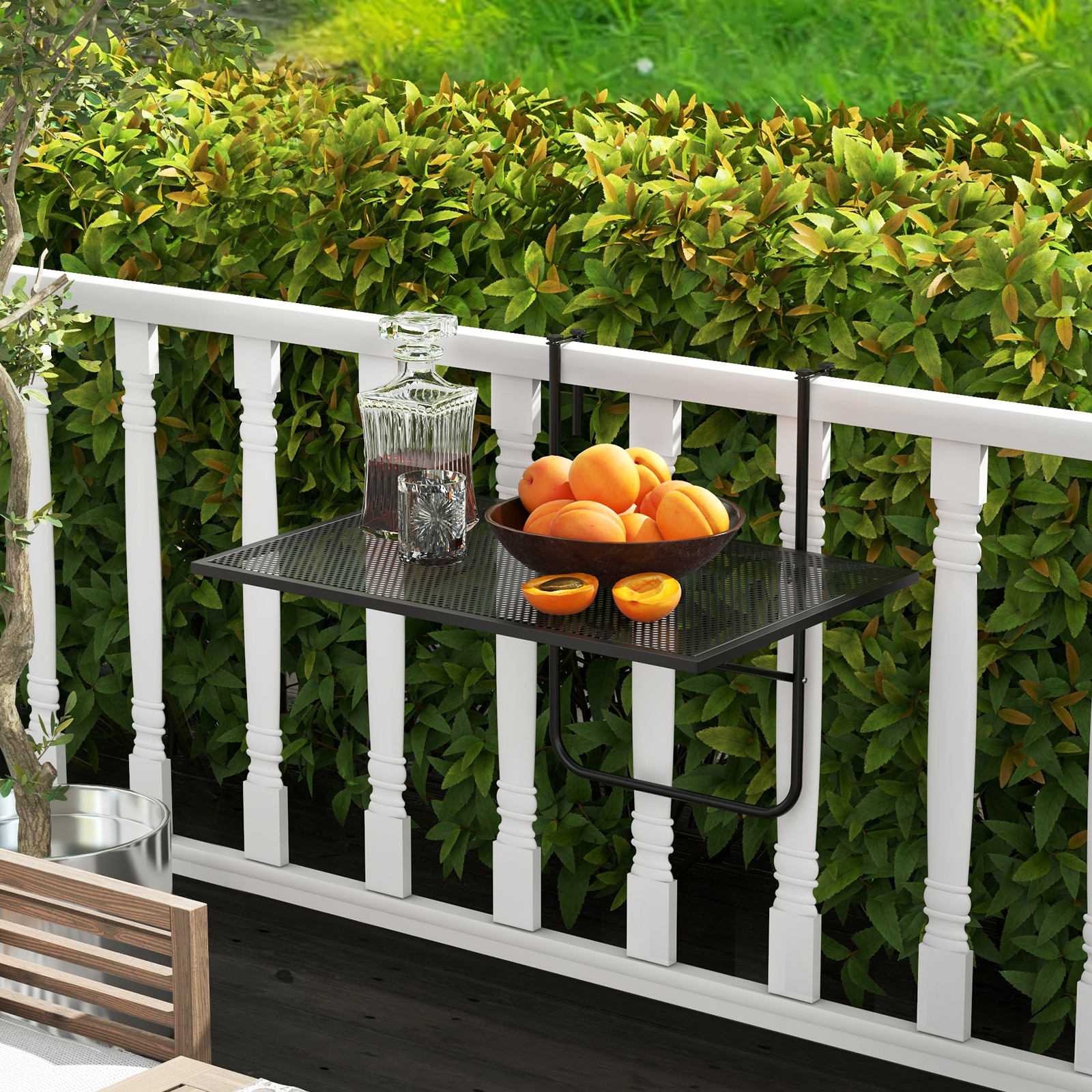 Balcony Railing Table Adjustable Hooks, Hanging Folding , Outdoor Balcony Metal Railing Table, Bar Table