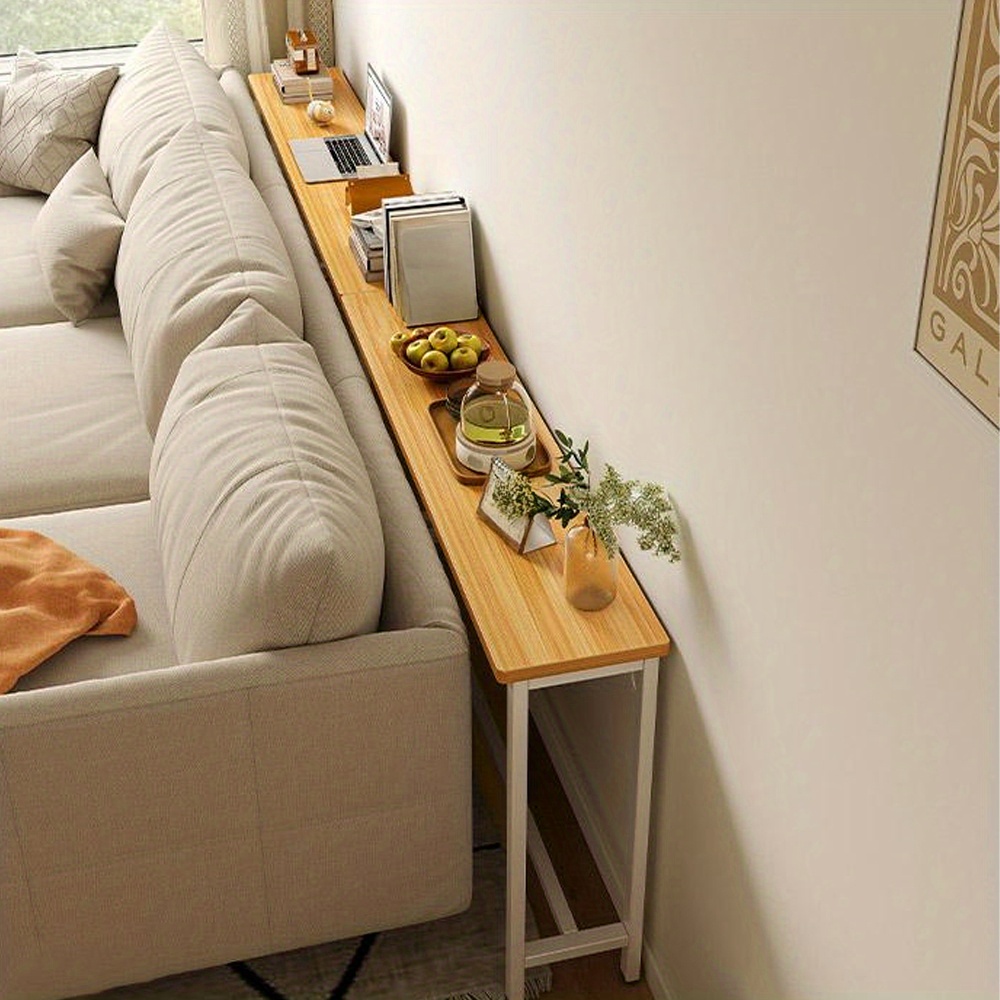 Space Efficient Side Table Single Double Tier Wall Mounted MDF Shelf with Metal Frame Multi Functional Narrow Table with Storage Hallway Bedroom Table 80x20cm Wood Black White Frame