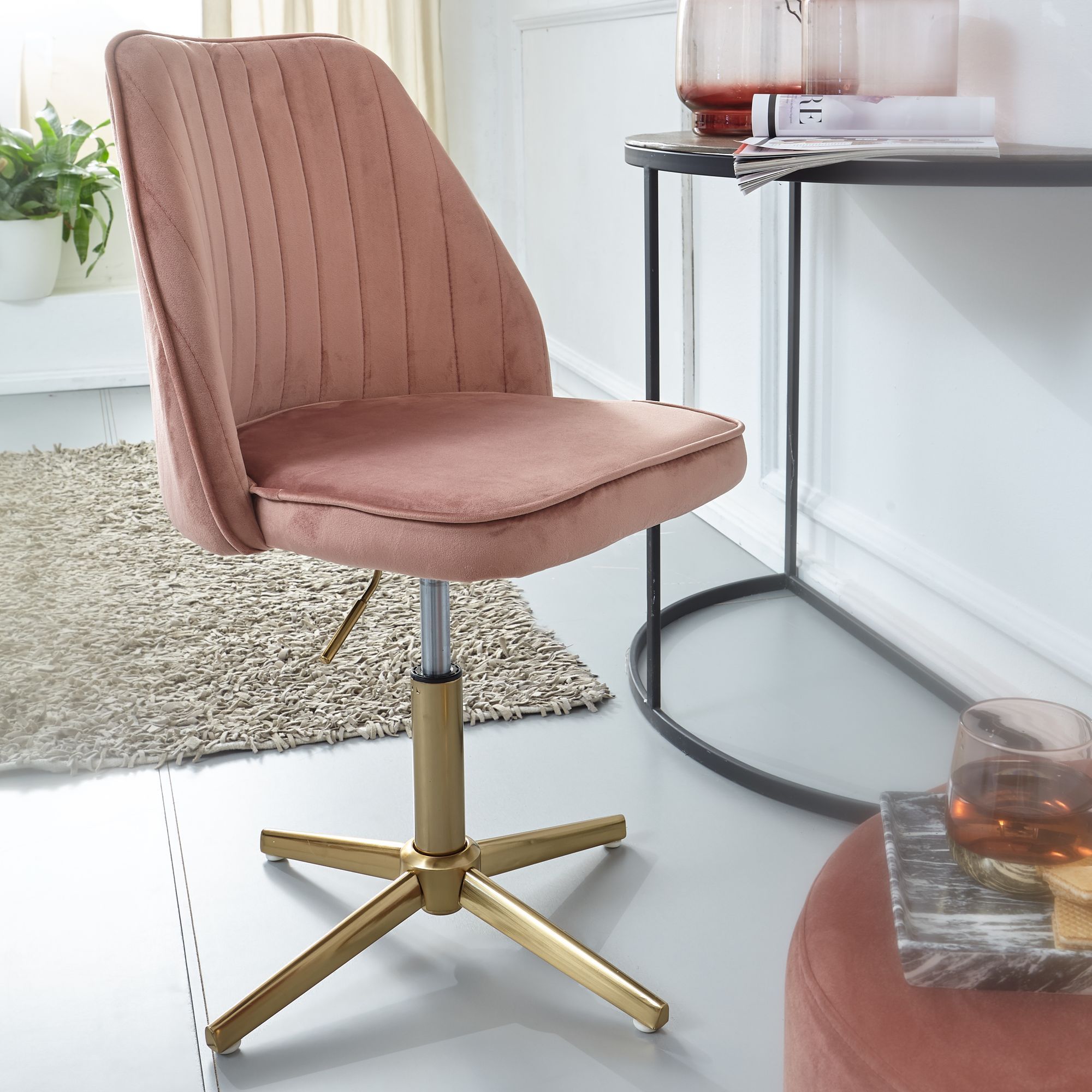 Image of Desk Chair Swivel Chair With Backrest, Shell Chair 120 Kg Height Adjustable, Office Chair Without Wheels, Desk Chair Home Office Swivel.