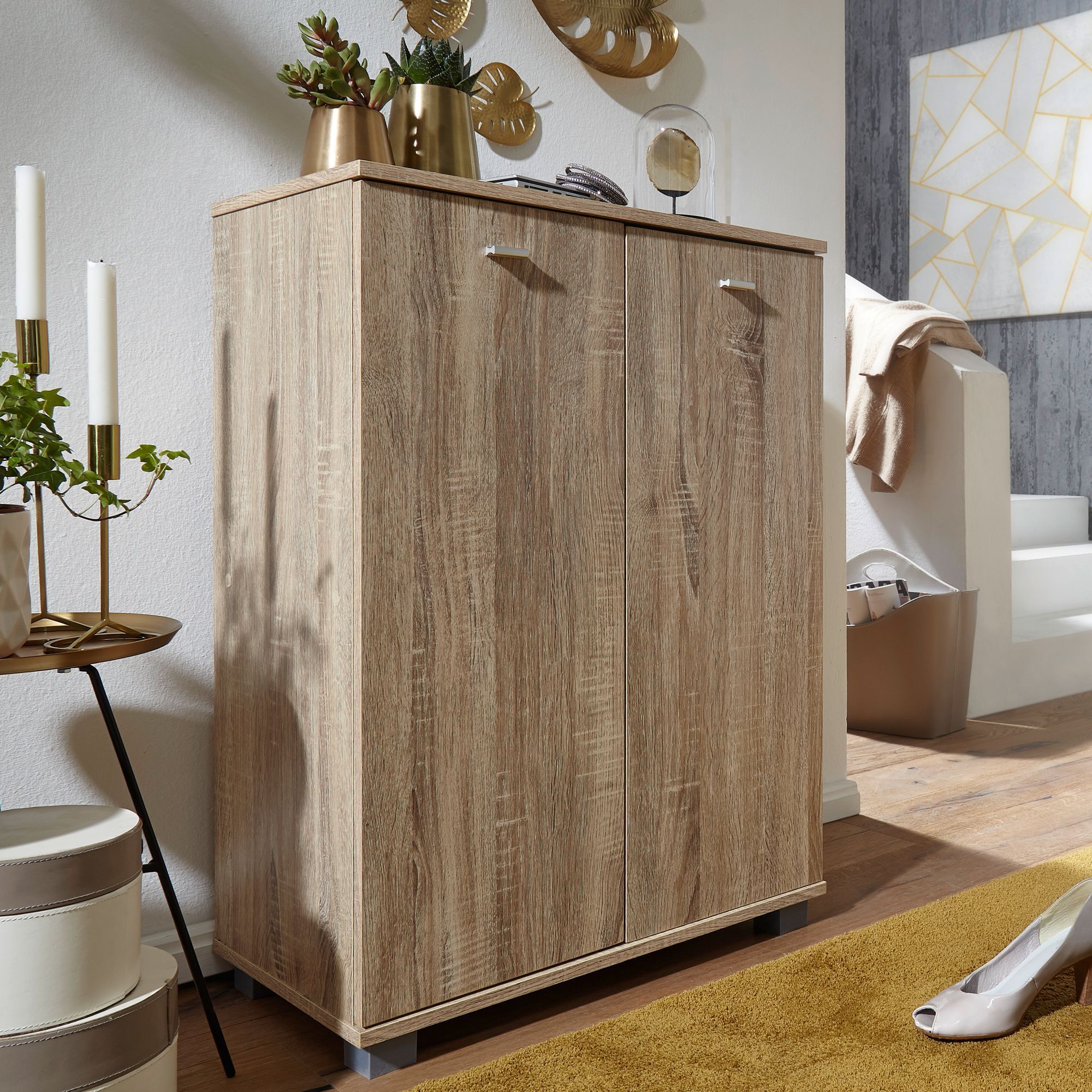 TEMU Nimes Modern Wooden Shoe Cabinet, Design Shoe Rack For 12 Pairs Of Shoes, 4 Compartments, 2 Doors, Space-saving 60 X 90 X 35 Cm, Hallway Shoe