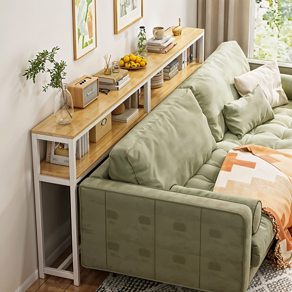 Space Efficient Side Table Single Double Tier Wall Mounted MDF Shelf with Metal Frame Multi Functional Narrow Table with Storage Hallway Bedroom Table 80x20cm Wood Black White Frame