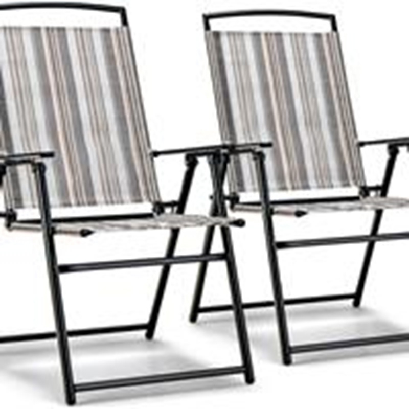 Outdoor Folding Chairs Set 2 Pieces, High Chairs With Armrests, Comfortable Fabric And Metal Frame