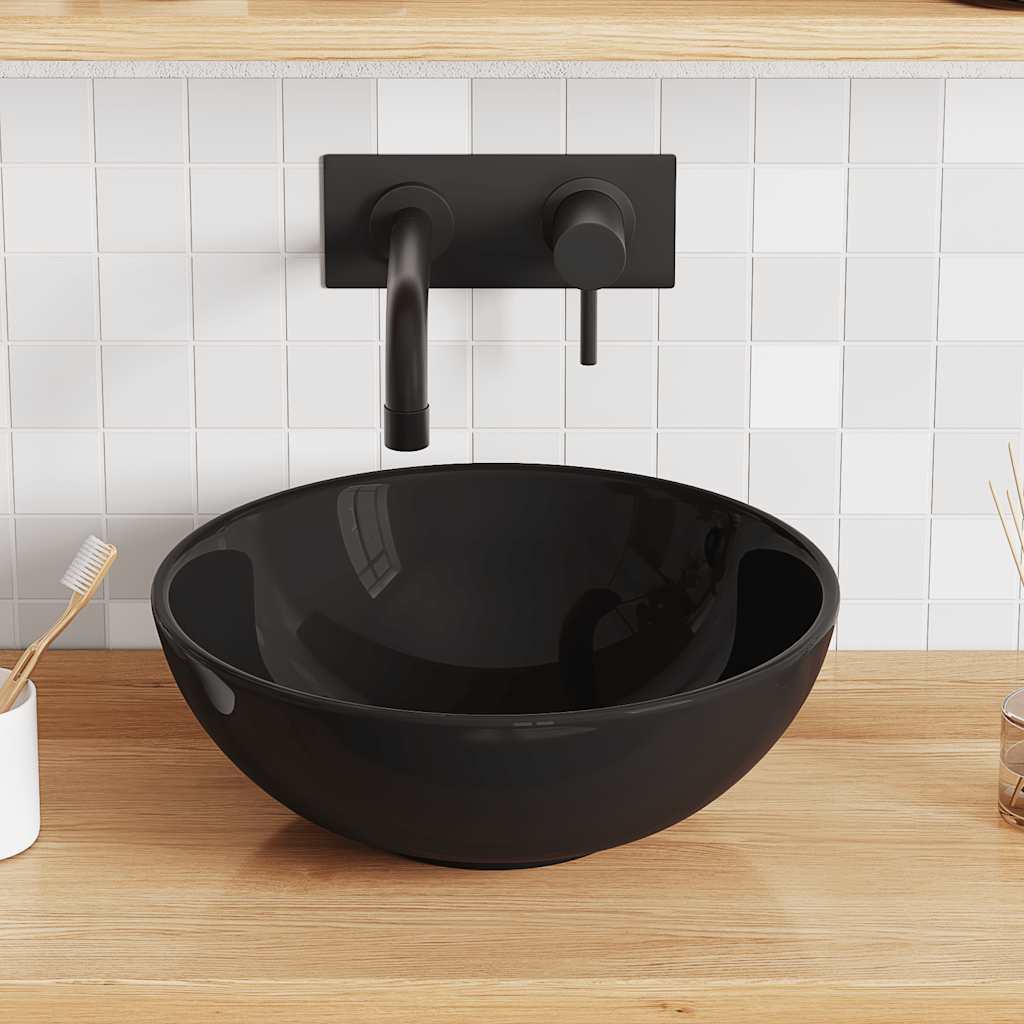 Image of Vidaxl Sink Black Glossy Ø28x10 Cm, Washbasin, Countertop Basin, Basin Bathroom, Vanity Sink