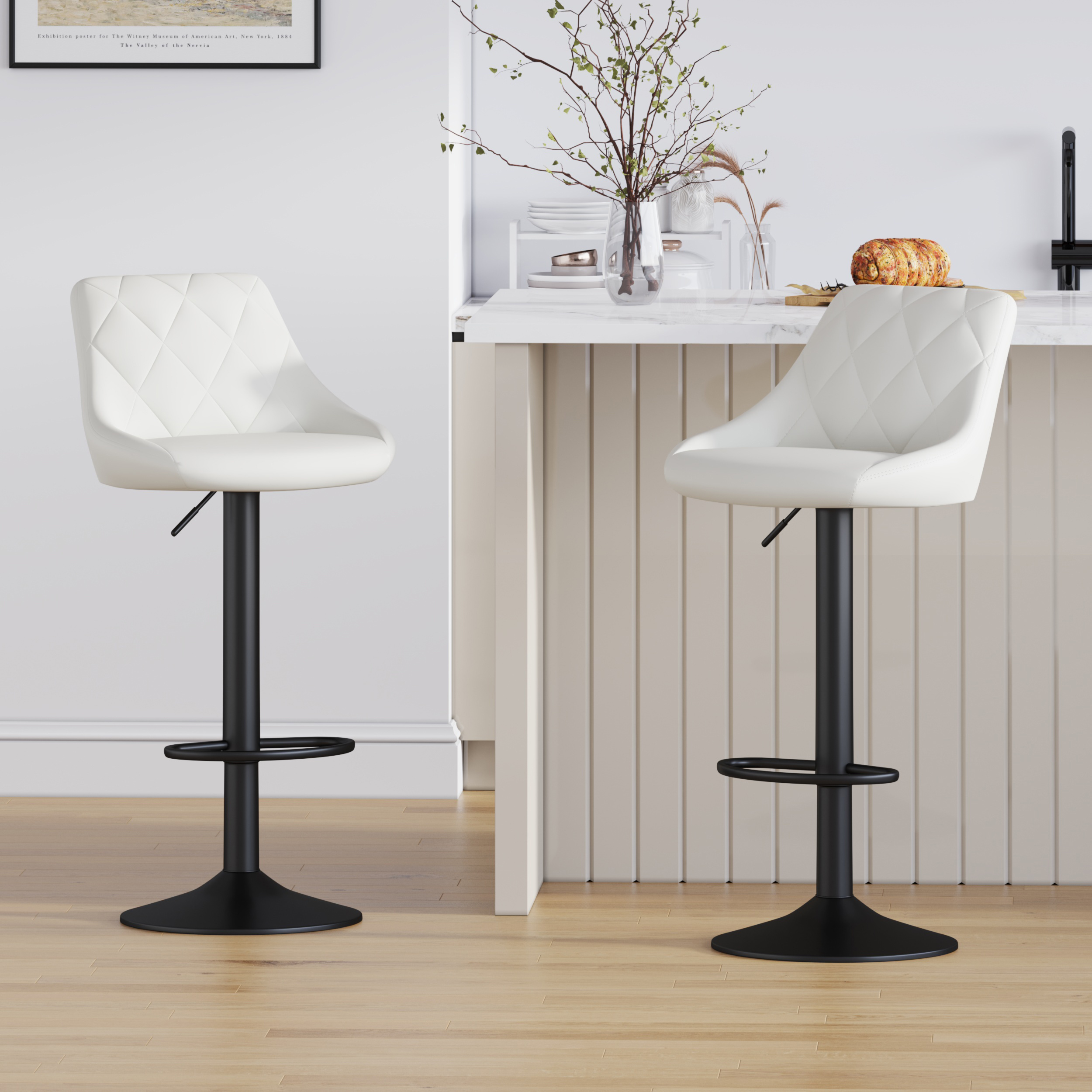 TEMU Set Of 2 Bar Stools, Height Adjustable Swivel Barstools, Counter Stools With Backrest, Faux Leather Seat, Footrest And Metal Base For Home,