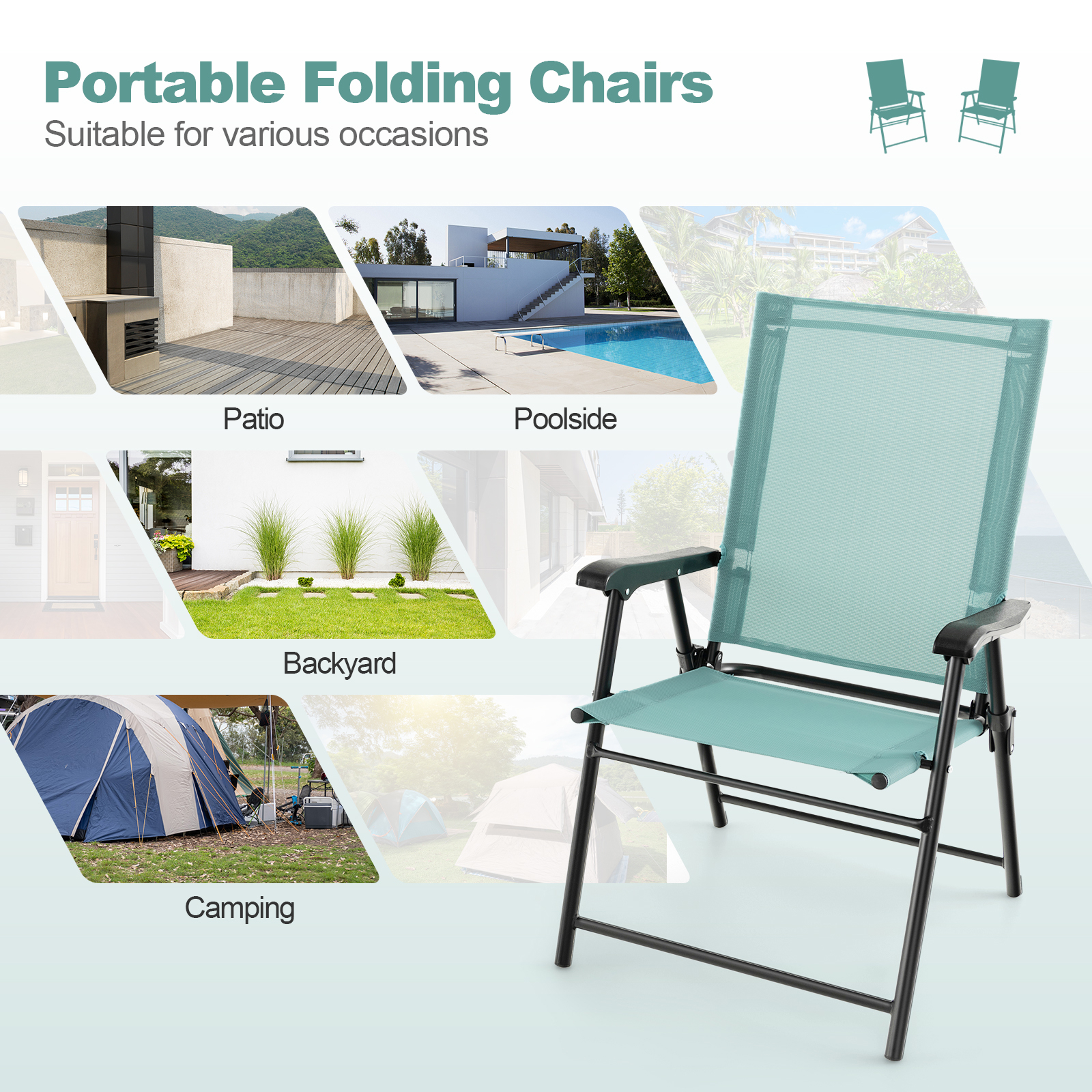 2 Garden Chairs, Folding Chairs With Fixation, Balcony Chair With Armrest, Garden Chairs