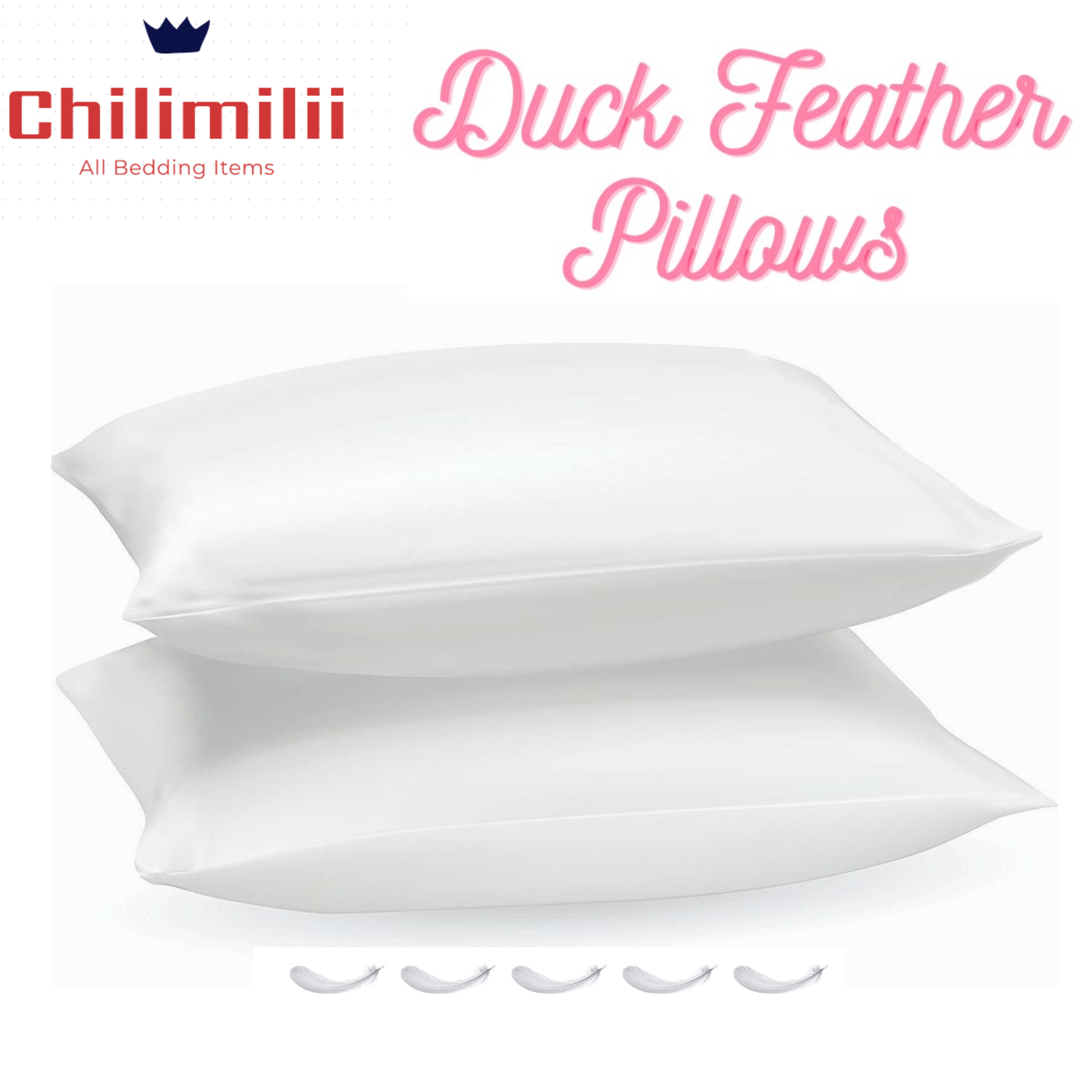 Chilimilii Duck Feather Pillows Hotel Quality, Extra Filled, Head & Neck Support, Pack of 2