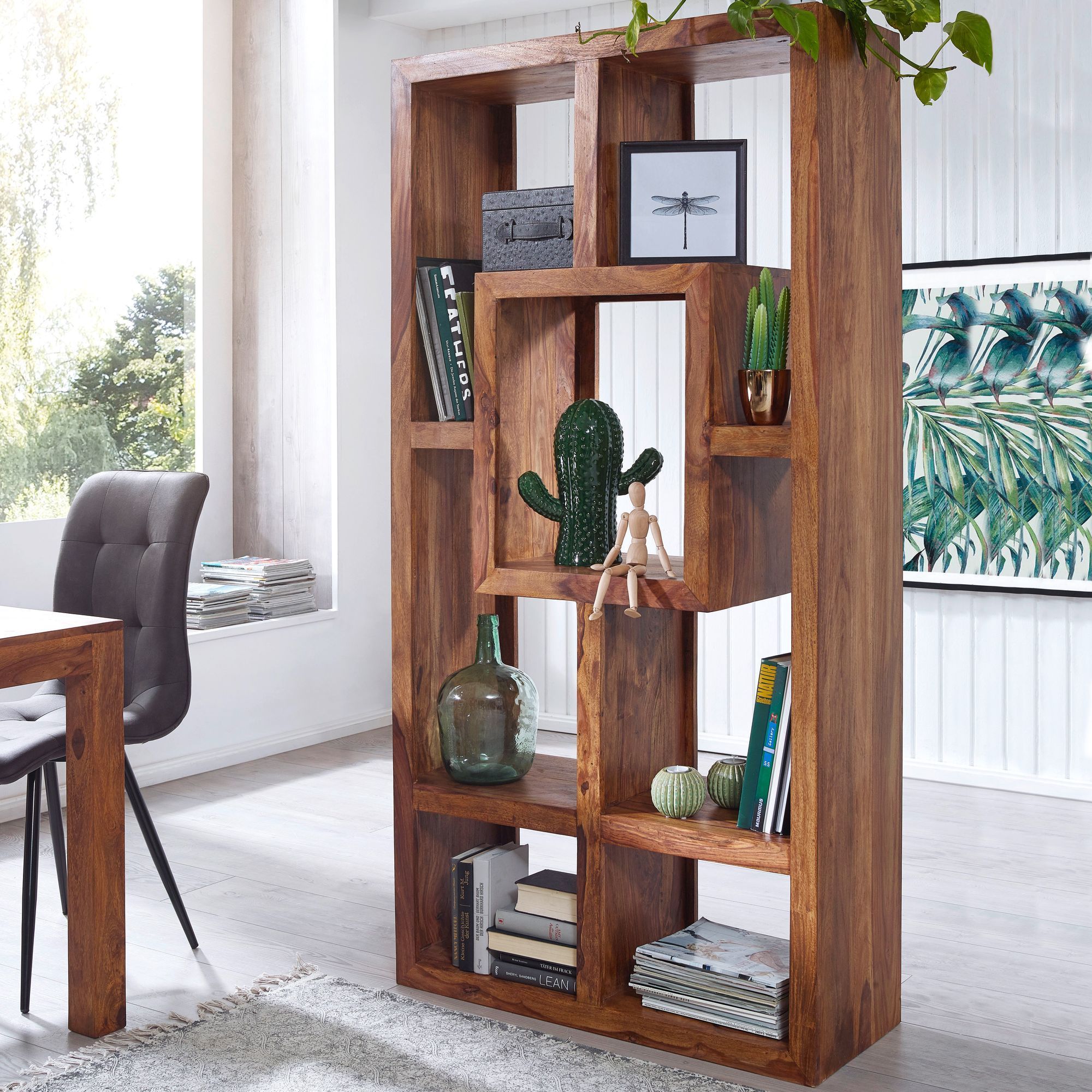 Solid Wood Bookshelf 90 X 180 Cm Living Room Shelf With Storage Compartments, Rustic Country Style Freestanding Shelf