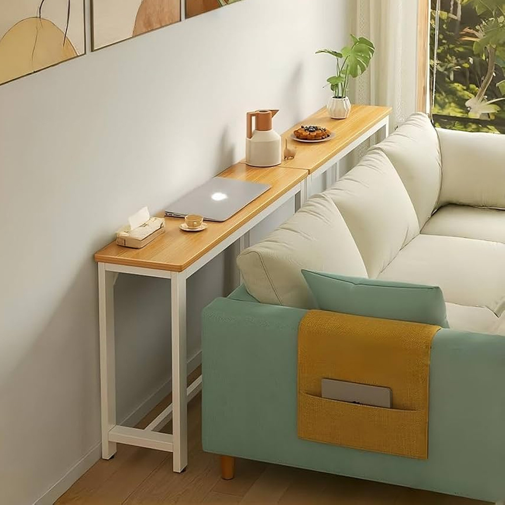 Space Efficient Side Table Single Double Tier Wall Mounted MDF Shelf with Metal Frame Multi Functional Narrow Table with Storage Hallway Bedroom Table 80x20cm Wood Black White Frame