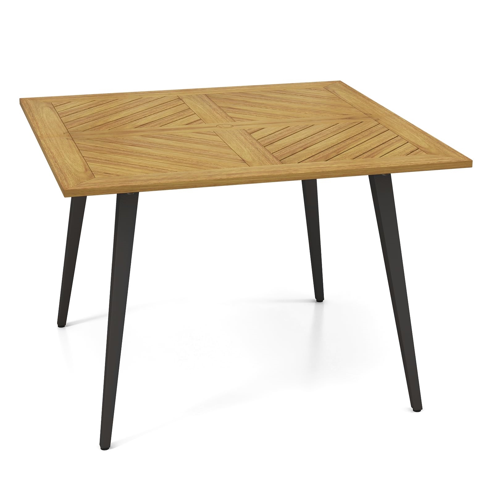 Image of Garden Table With Umbrella Hole, 107 X 107cm, Square Acacia Wood Patio Table For , Balcony Table, Wooden Table, Outdoor Dining Table For Balcony, Terrace, Garden