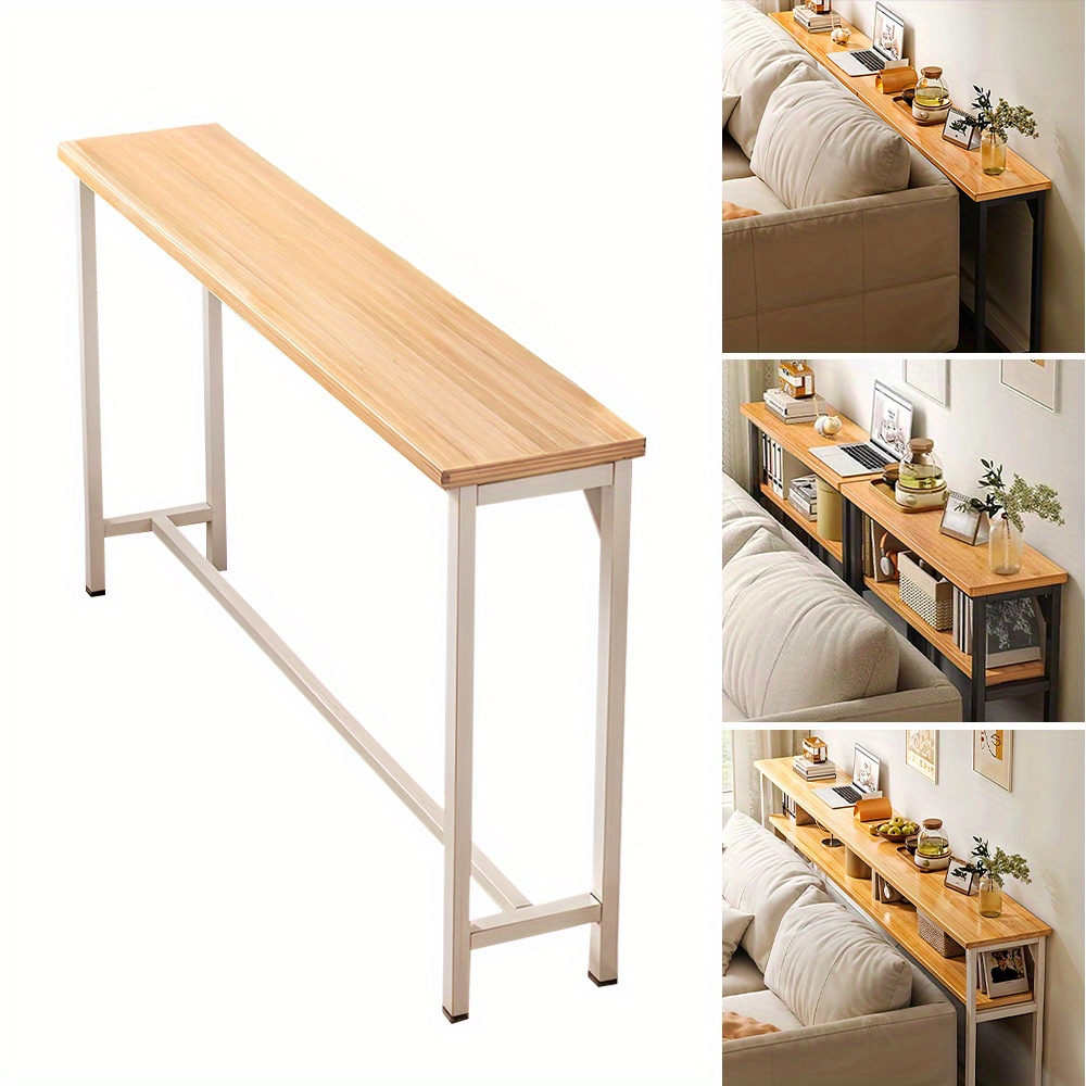 Space Efficient Side Table Single Double Tier Wall Mounted MDF Shelf with Metal Frame Multi Functional Narrow Table with Storage Hallway Bedroom Table 80x20cm Wood Black White Frame