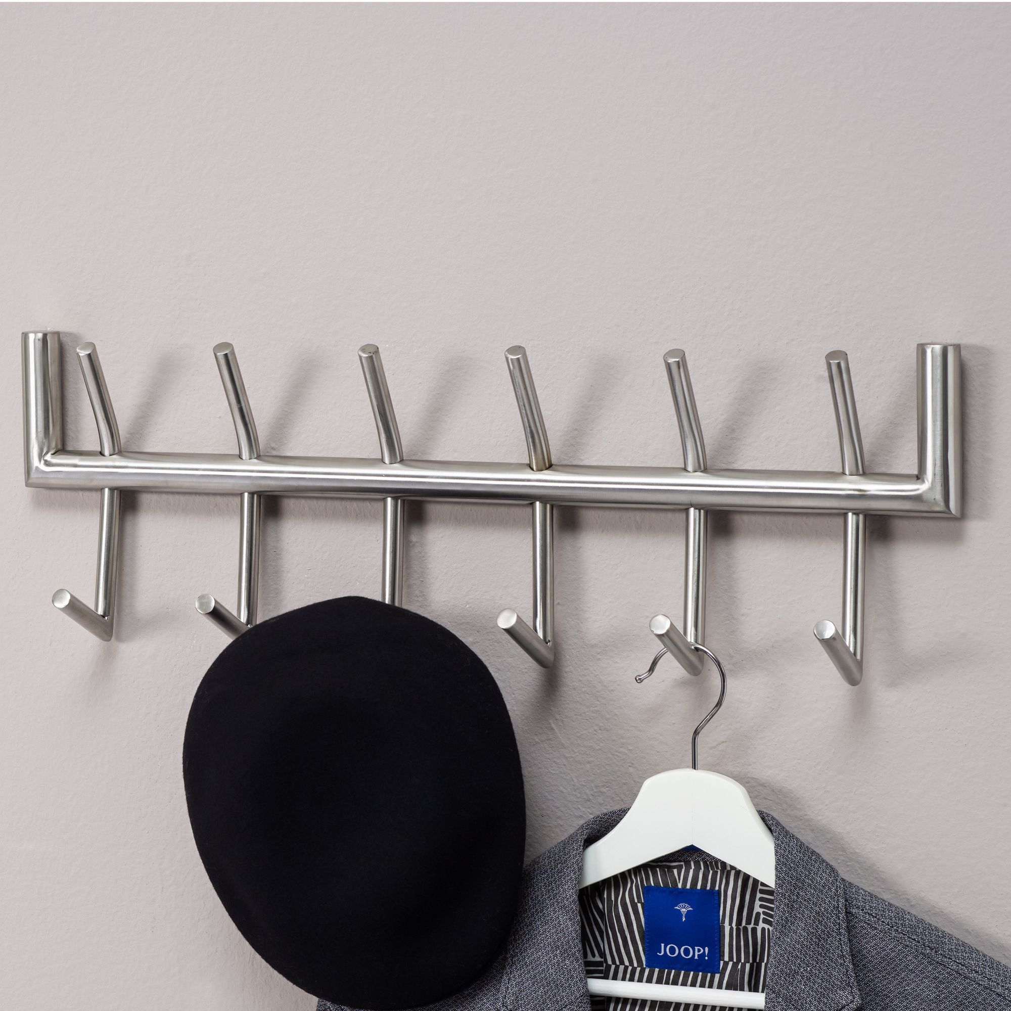 Image of Metal Silver Coat Rack 60x19x10 Cm Design Hallway Coat Rack Steel, Hook Strip Wall Panel, Wall Coat Rack, Coat Rack Strip Hallway