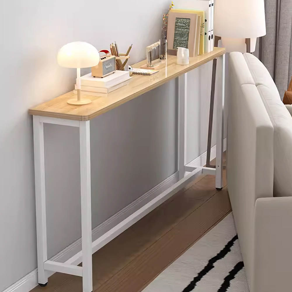 Space Efficient Side Table Single Double Tier Wall Mounted MDF Shelf with Metal Frame Multi Functional Narrow Table with Storage Hallway Bedroom Table 80x20cm Wood Black White Frame