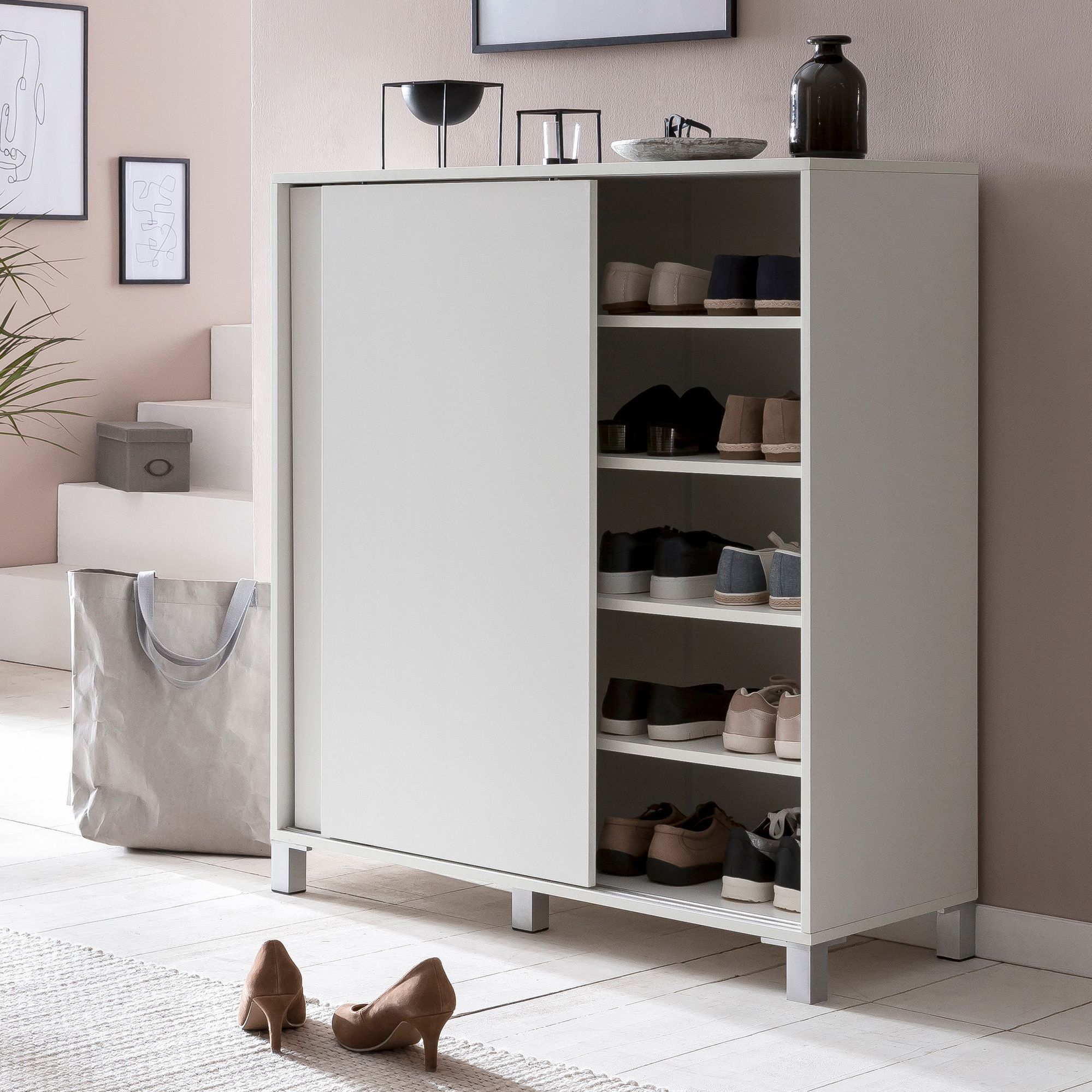 E-shop Schuhschrank SV51780 Holz 100x108x37,5 cm Ablage Hoch, Design Schuhständer Groß 20 Paar Schuhe Schuhregal Flur, Schuh Aufbewahrung Platzsparend,