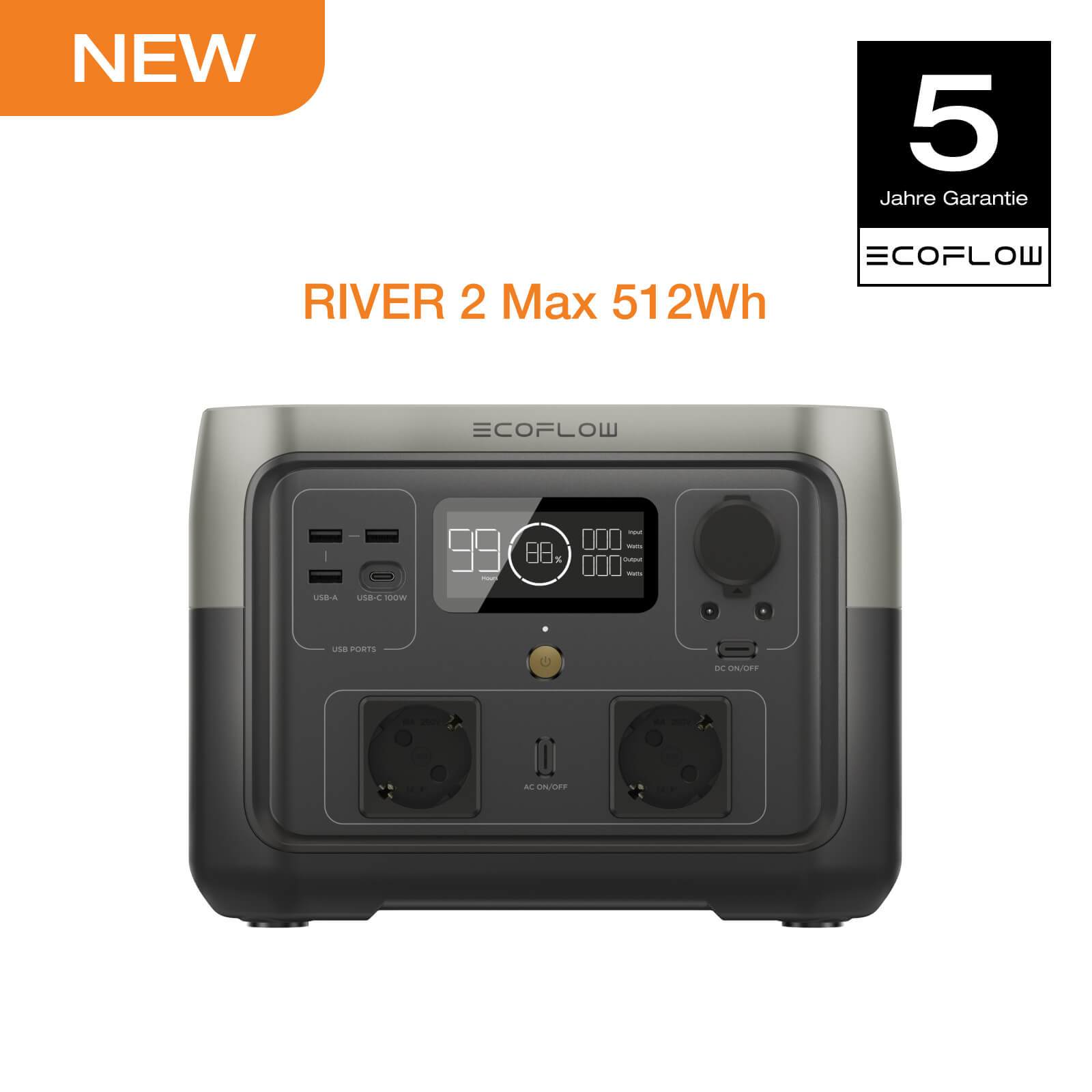 Ef Ecoflow Portable Power Station River 2 Max, 512 Wh Solar Generator With Lifepo4, Fast Charging In 1 Hour, Up To 1000 W Power, Portable Power For Emergency/camping/rvs