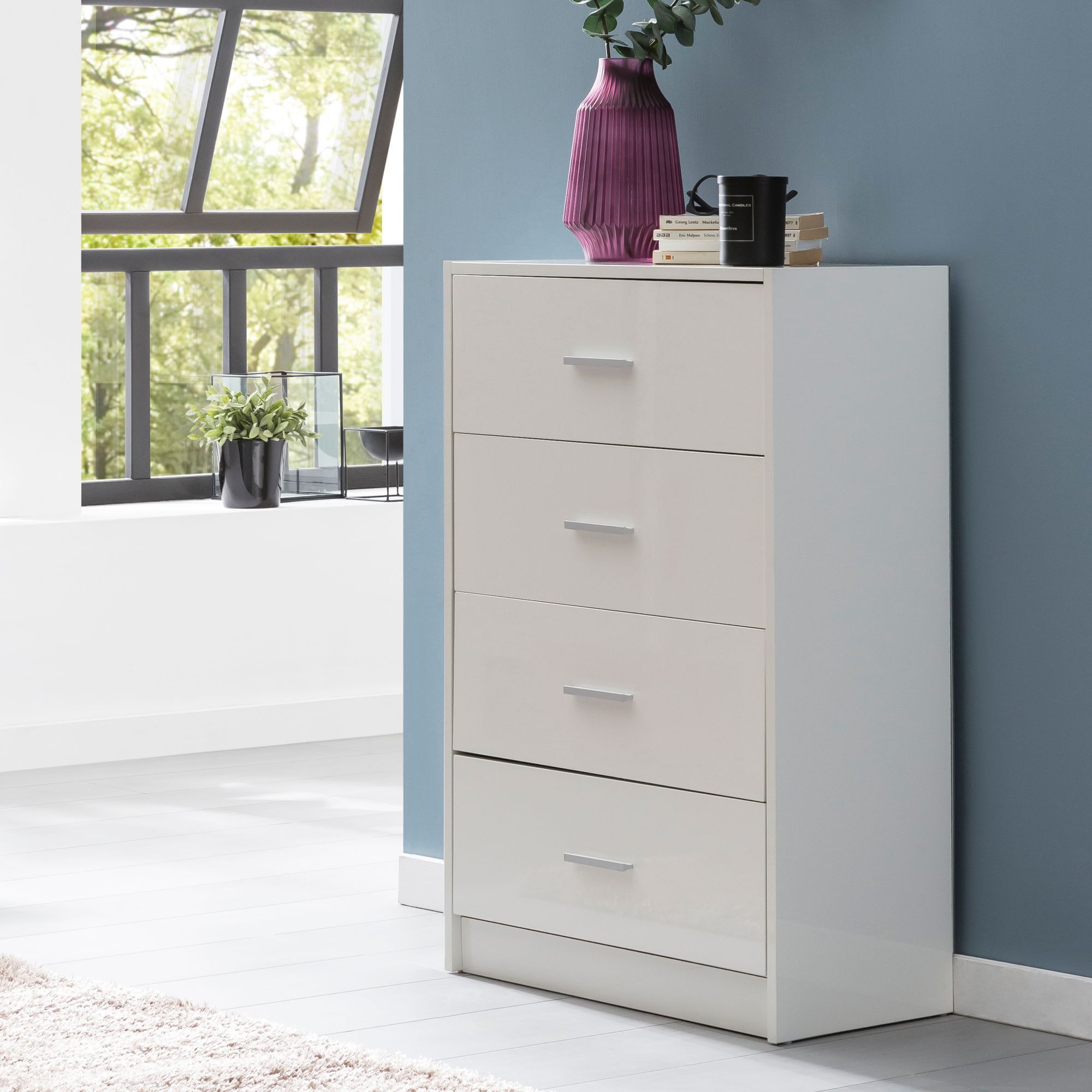 Image of Design Sideboard Fb52330 White High Gloss 60x90x30 Cm Cabinet Wood Modern, Narrow Drawer Dresser Dining Room, Small Cabinet Hallway, Laundry Cabinet Bedroom