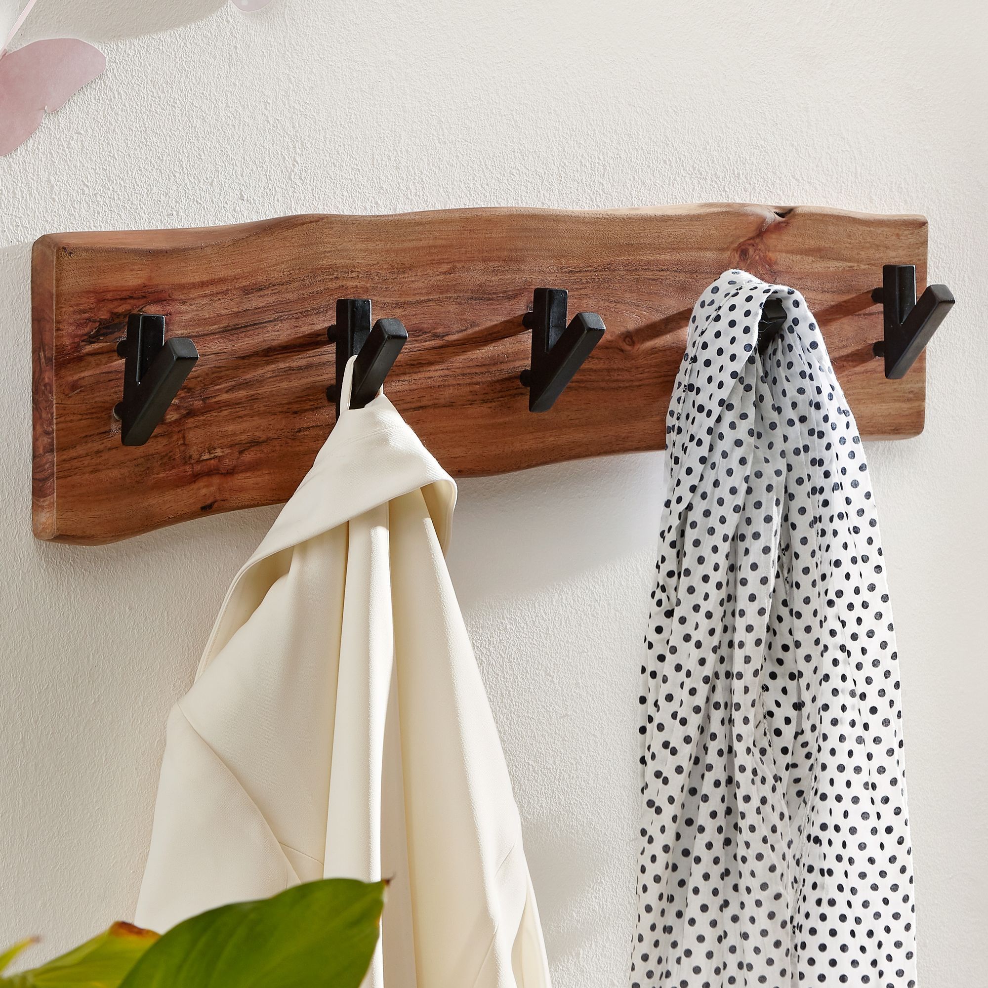 Design Coat Rack Acacia Solid Wood / Metal, Hook Strip Hallway Coat Rack Wall, Wooden Coat Rack