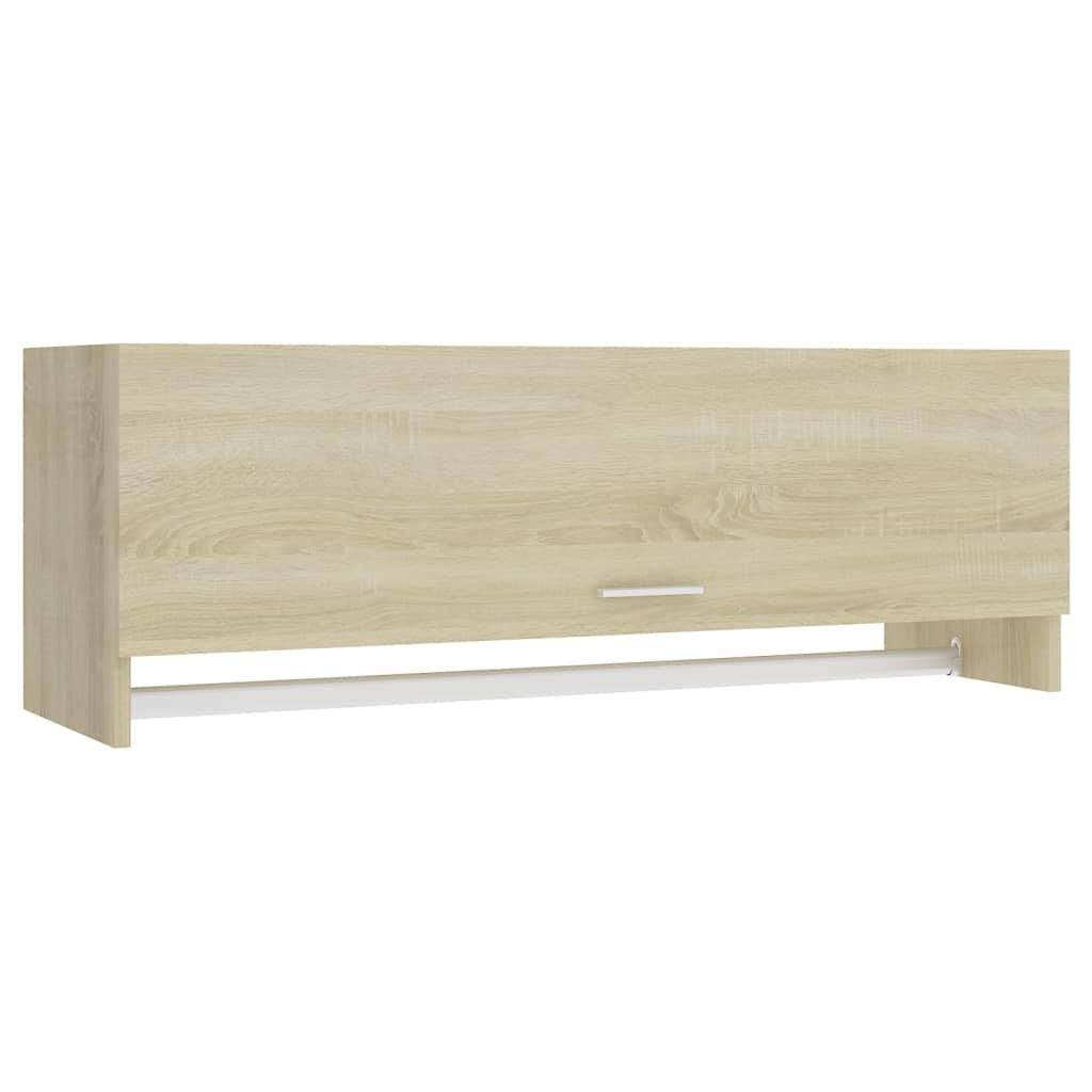 Image of Vidaxl Wardrobe With Clothes Rail, Wall-mounted Coat Rack, Bedroom Hanging Cabinet, Wall Cabinet, Wardrobe Cabinet, Oak, 100x32.5x35cm, Wood Material