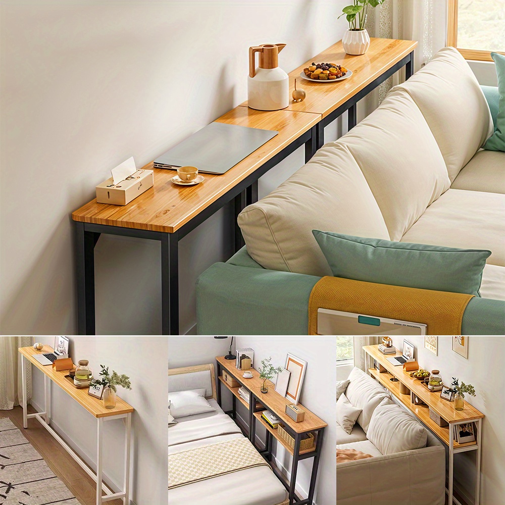 Space Efficient Side Table Single Double Tier Wall Mounted MDF Shelf with Metal Frame Multi Functional Narrow Table with Storage Hallway Bedroom Table 80x20cm Wood Black White Frame