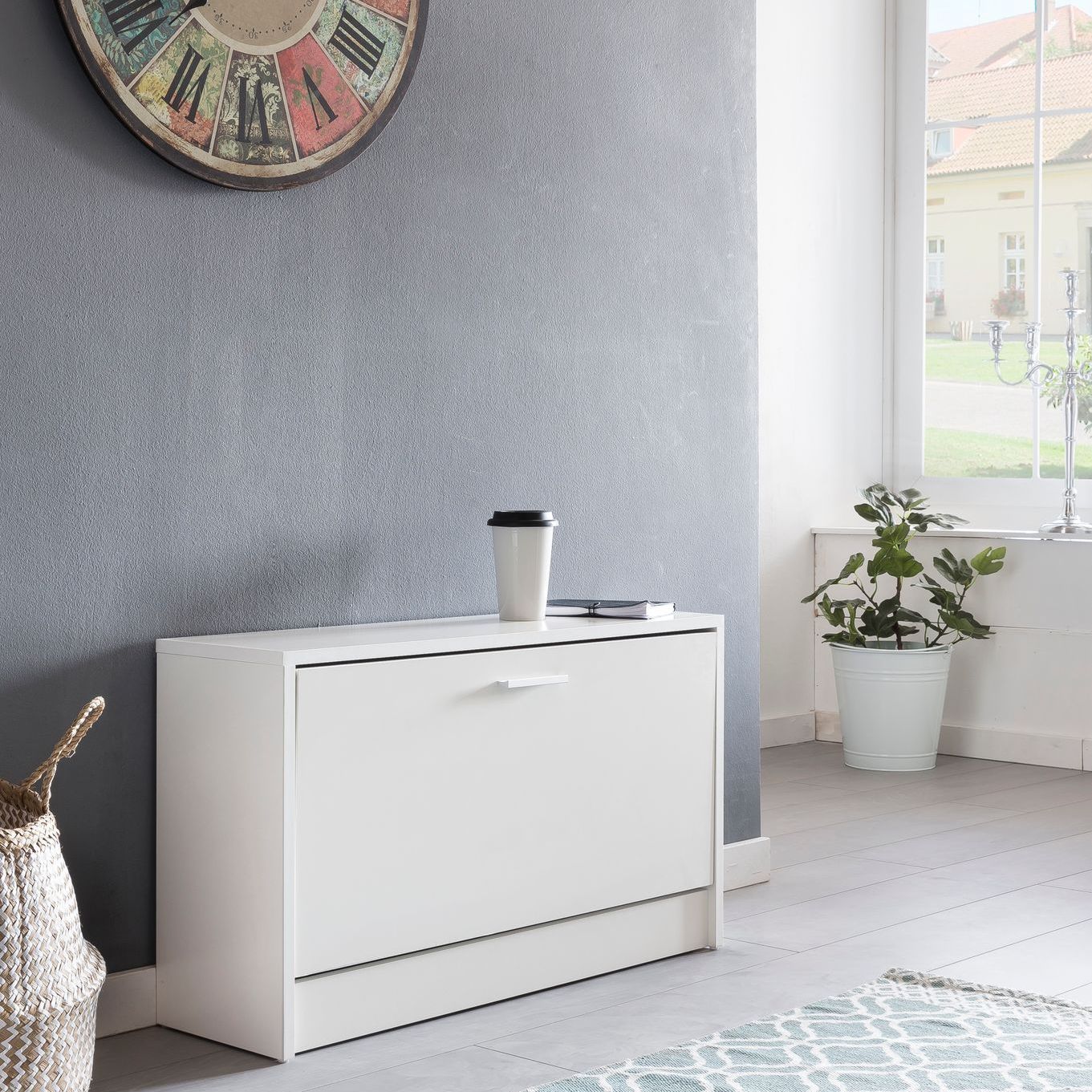 Image of Split Shoe Bench With Seat, Wooden Shoe Rack 80 X 24 Cm, Small Enclosed Hall Bench, Narrow Seat Bench For Hallway With Storage Space, Single Shoe Cabinet, Coat Rack Bench, Hallway Furniture