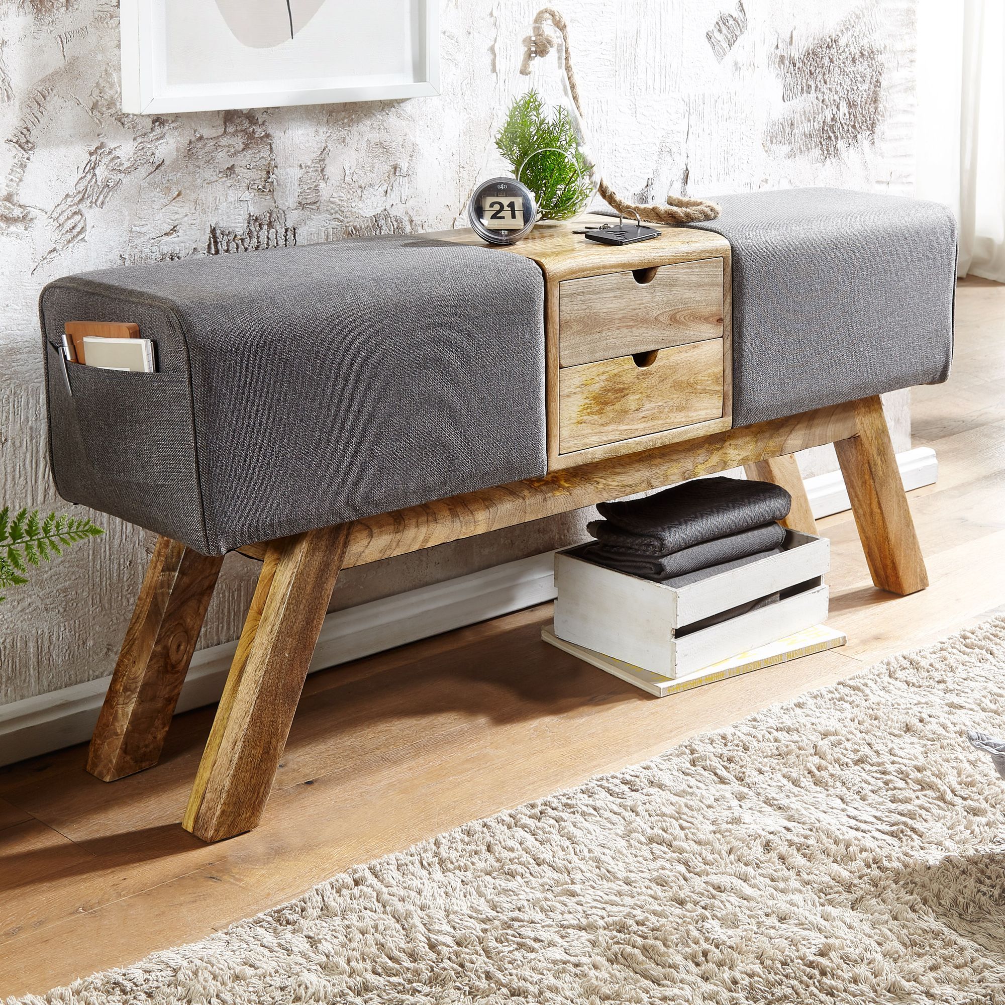 Design Gym Bench Grey With Drawers 120x56x30 Cm, Fabric Gym Stool Bench With Storage, Stool Coat Rack Bench Seat Stool Gym Bench