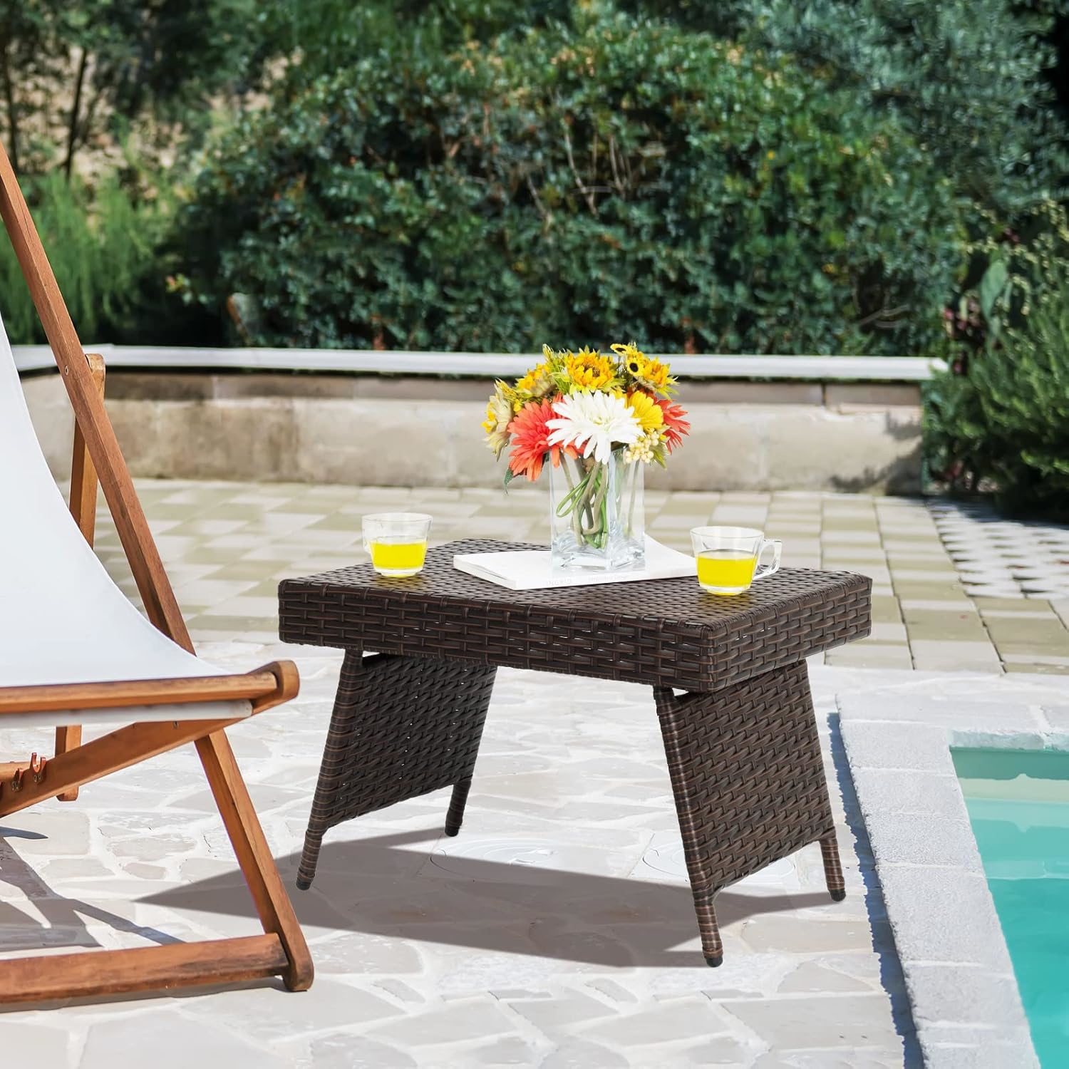 Table With , Woven Coffee Table With Adjustable Legs And Tray, Folding Side Table, Space