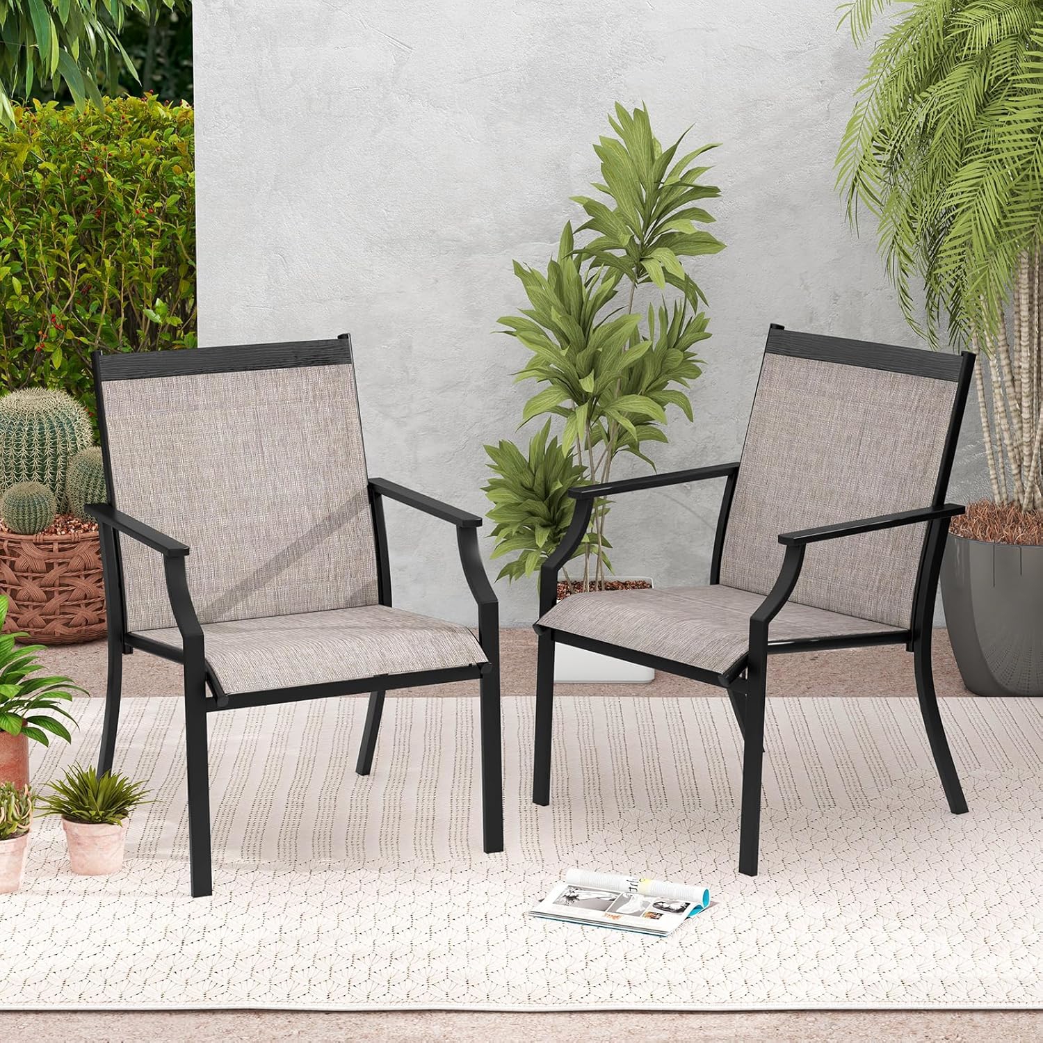 Image of 2 Sets Of Terrace Chairs, Waterproof Garden Chairs, Breathable Cloth, With Armrests, Wide Seats